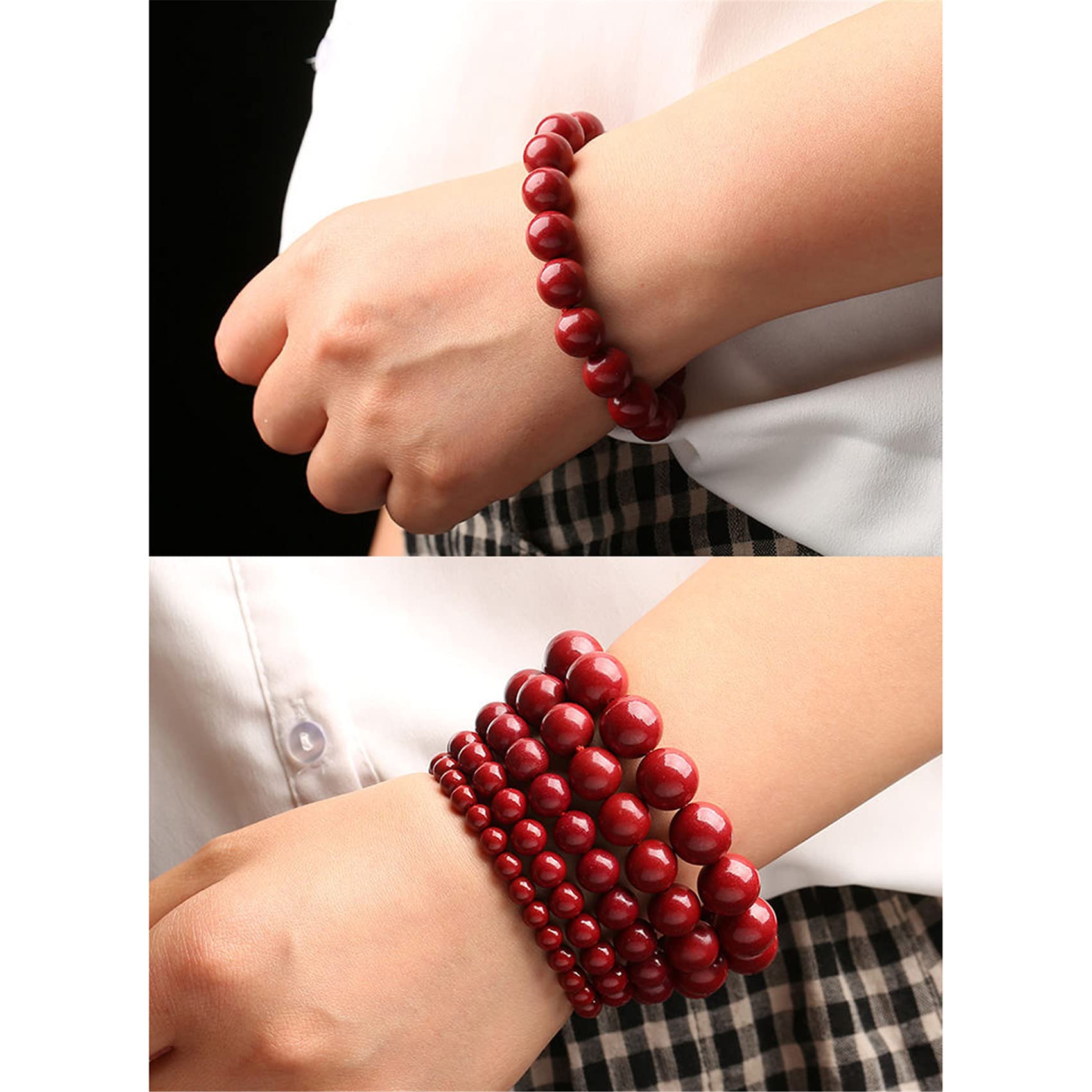 Braccialetti con Perline, Ciondolo Lucky Fox, Braccialetto Rosso con Perline in cinabro Naturale