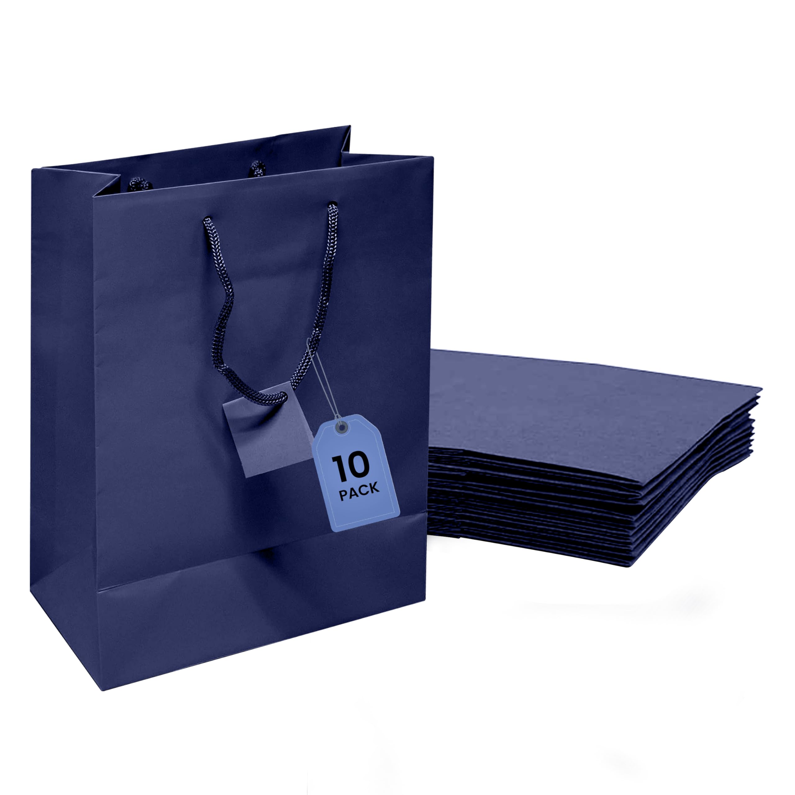 Novel Box Blue Gift Bags with Handles 10 Pack 4.75x3.25x6.75 Inches Small Paper Bulk Gift Bags for Business, Shopping, Birthday, Party Favor - Euro