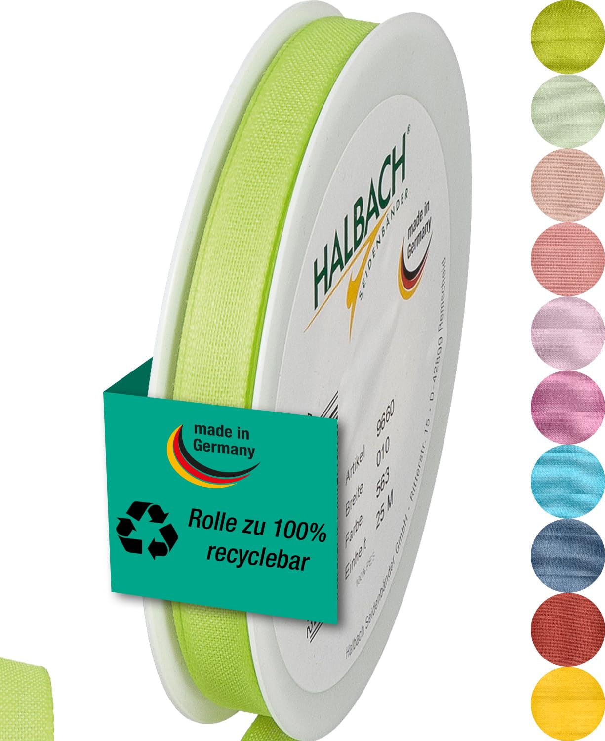 Halbach Seidenbänder Gift Ribbon Width 10 mm Length 25 m Ribbon Made in Germany Gift Ribbons in a Variety of Colours and Widths Perfect for Packaging and Decorating Colour: Light Green