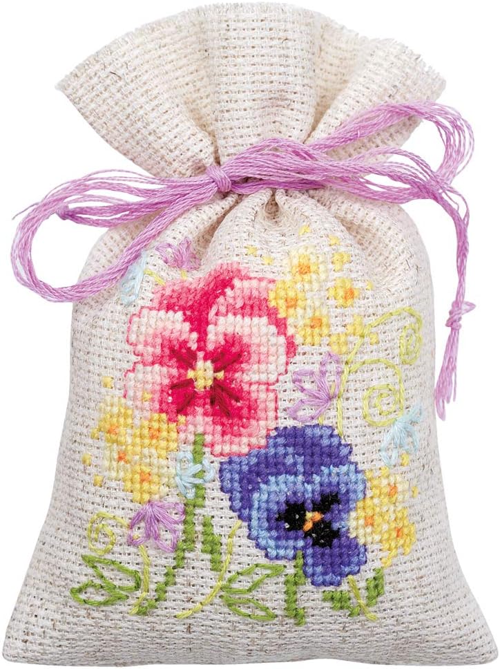 Vervaco Counted Cross Stitch Kit: Pot-Pourri Bag: Violets: Set of 3, NA, 8 x 12cm