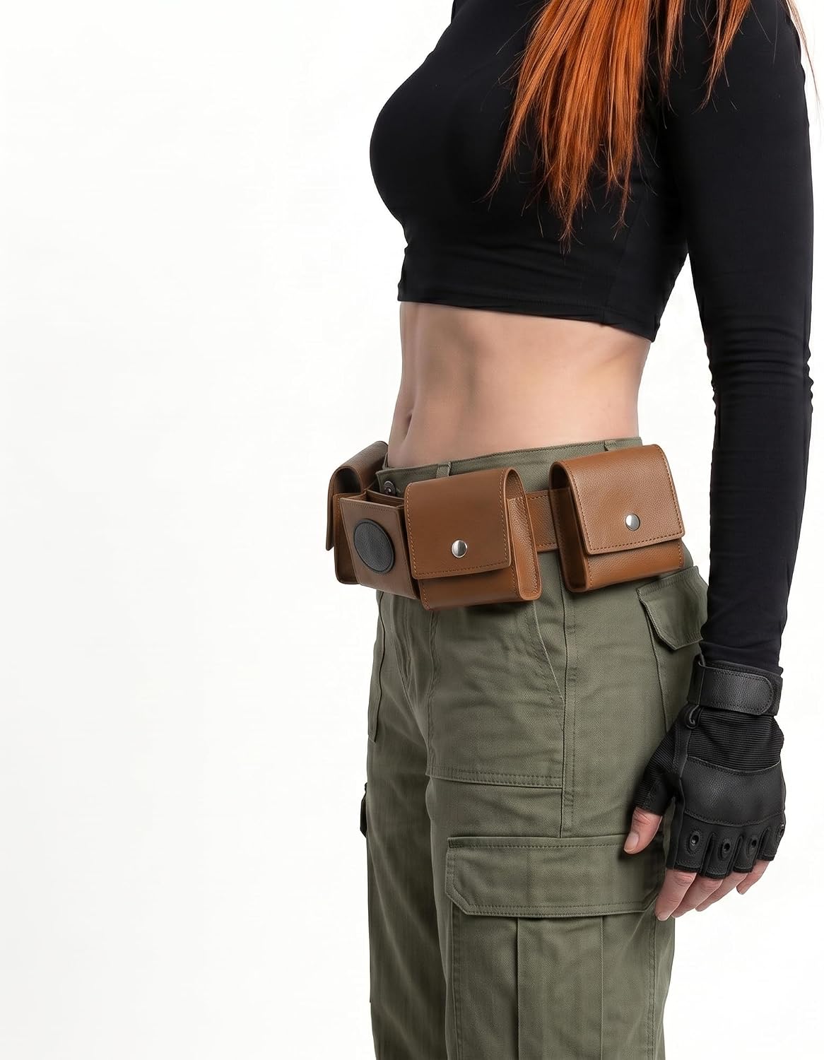 Brown Utility Belt for Women Costume Prop Tactical Waist Belt with Snap Pockets Adjustable Halloween Party Dress Up