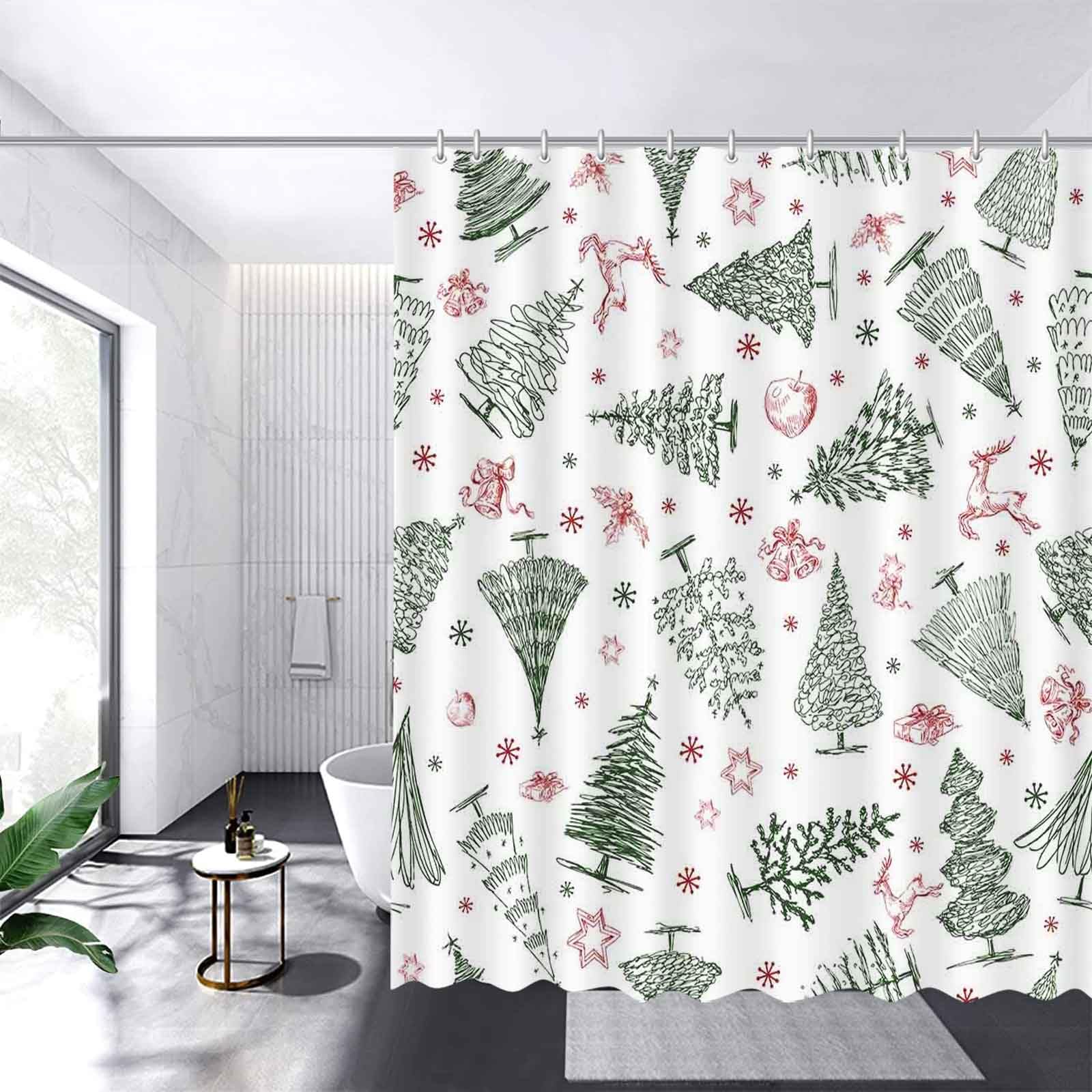 Rideau de douche Noël flocon de neige arbre de Noël et cerf pour grand bain