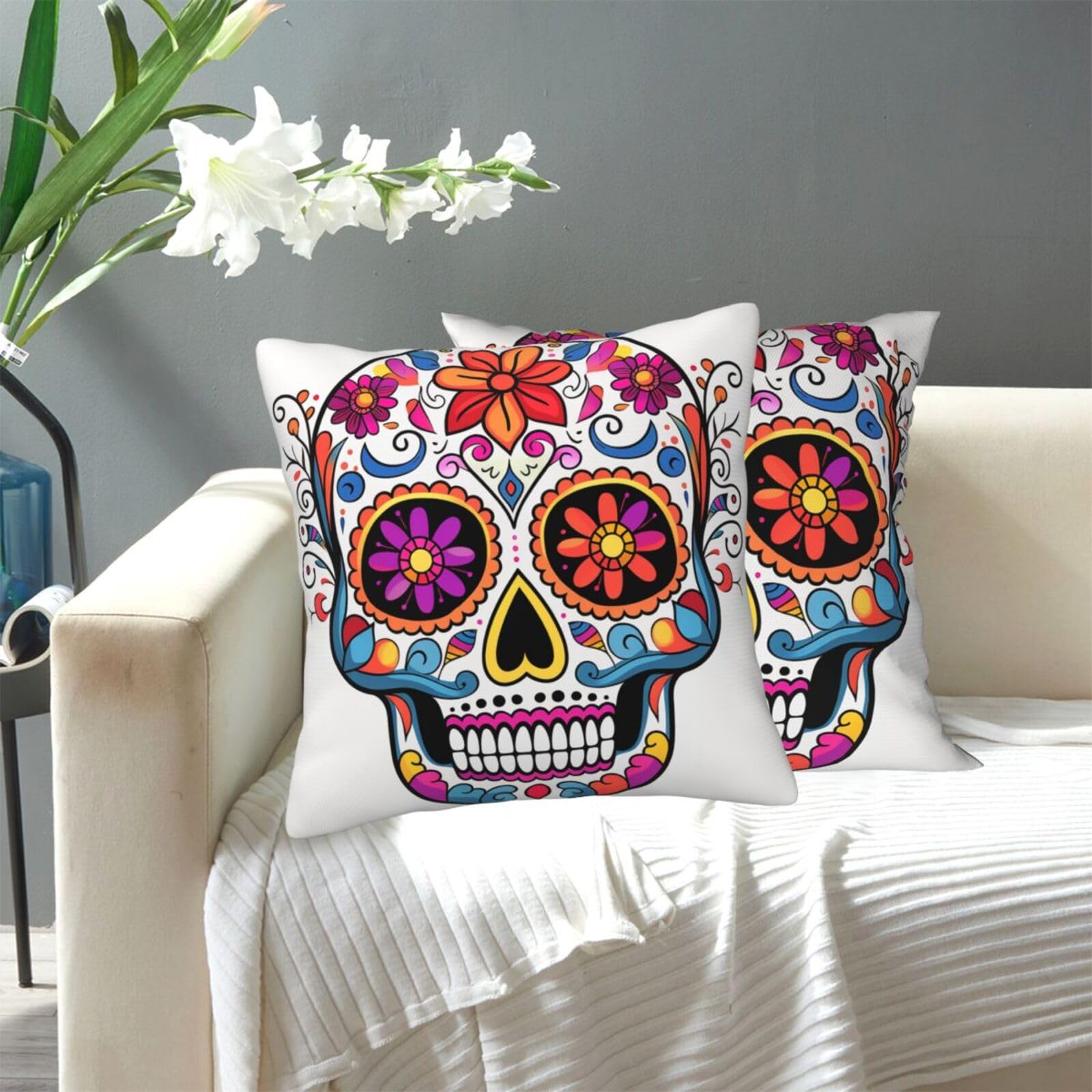 FekiLoot Decorative Throw Pillow Covers Modern Farmhouse Pillowcase Double Sided Cozy Cushion Cover for Sofa Couch Bed 20"X20" Sugar Skull
