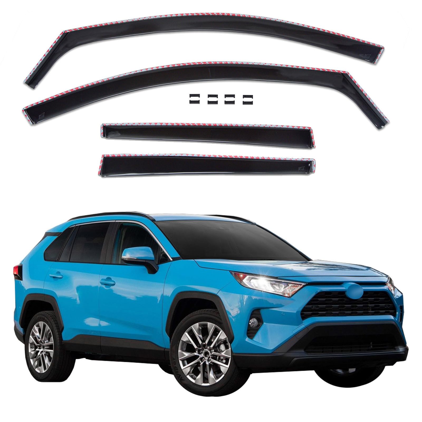 J&J AUTOMOTIVE GP Deflettori d'Aria per Toyota RAV 4 2019-2025, Set da 4 Pezzi, Antiturbo Antivento Antipioggia, Anteriore Nero Fumé Oscurato