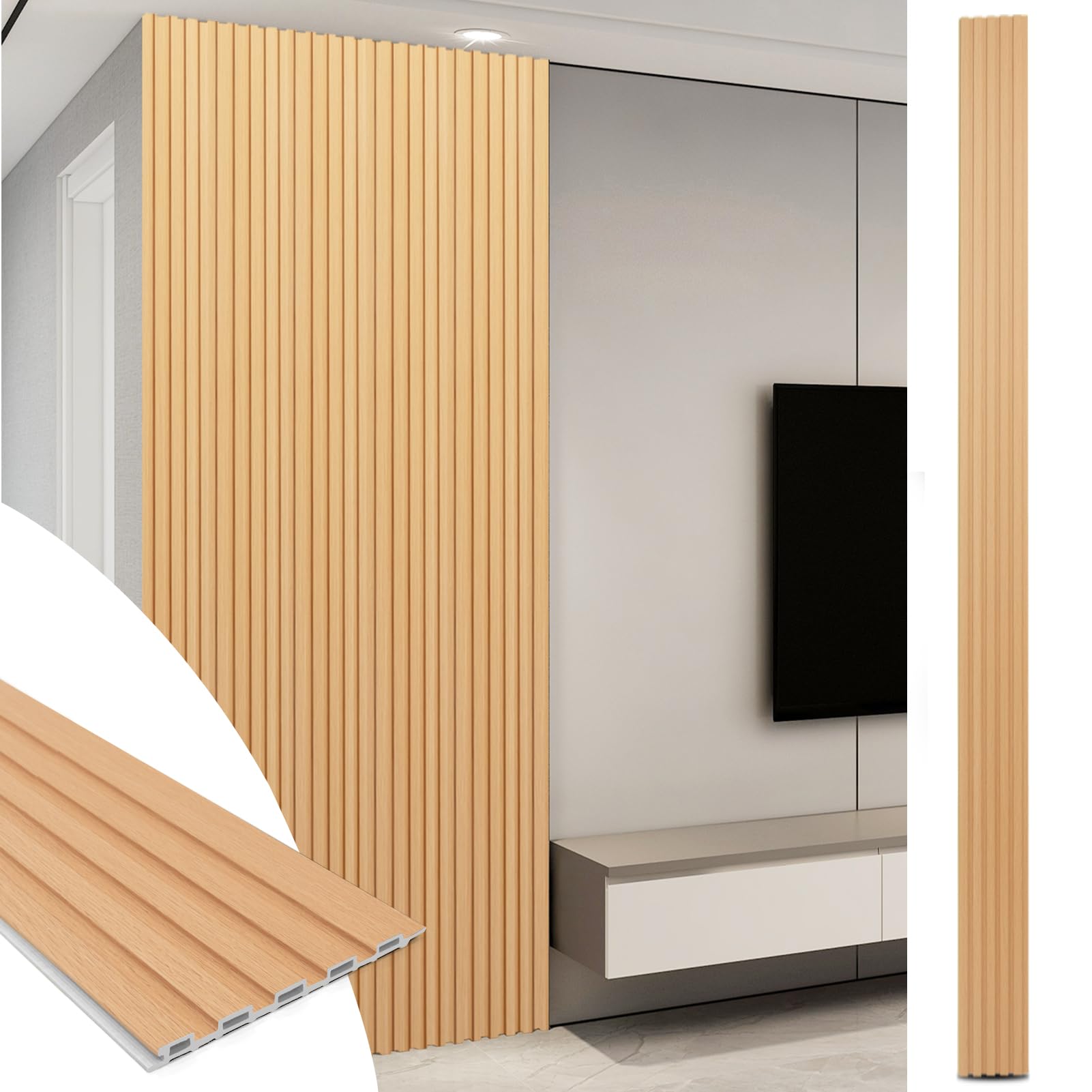 Art3d 108 x 6 Inch WPC Slat Wall Panels, 3D Wall Accents, 8-Pack, Boxwood