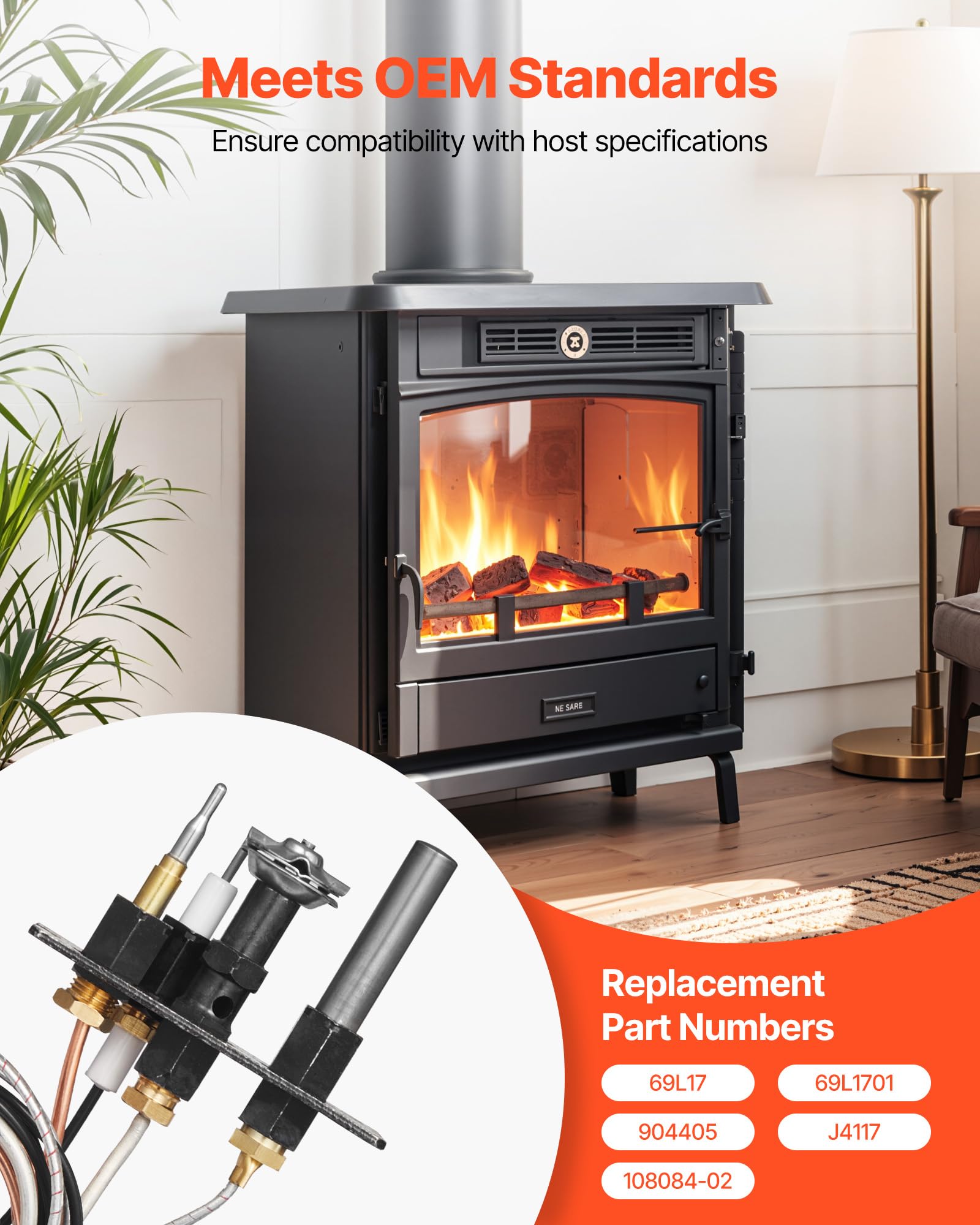 VEVOR Ensemble de veilleuse à gaz, références OE 69L17, 69L1701, 904405, J4117, 108084-02, kit d'allumage de remplacement pour foyer au gaz naturel, pour les modèles Lennox, Superior et Astria, noir