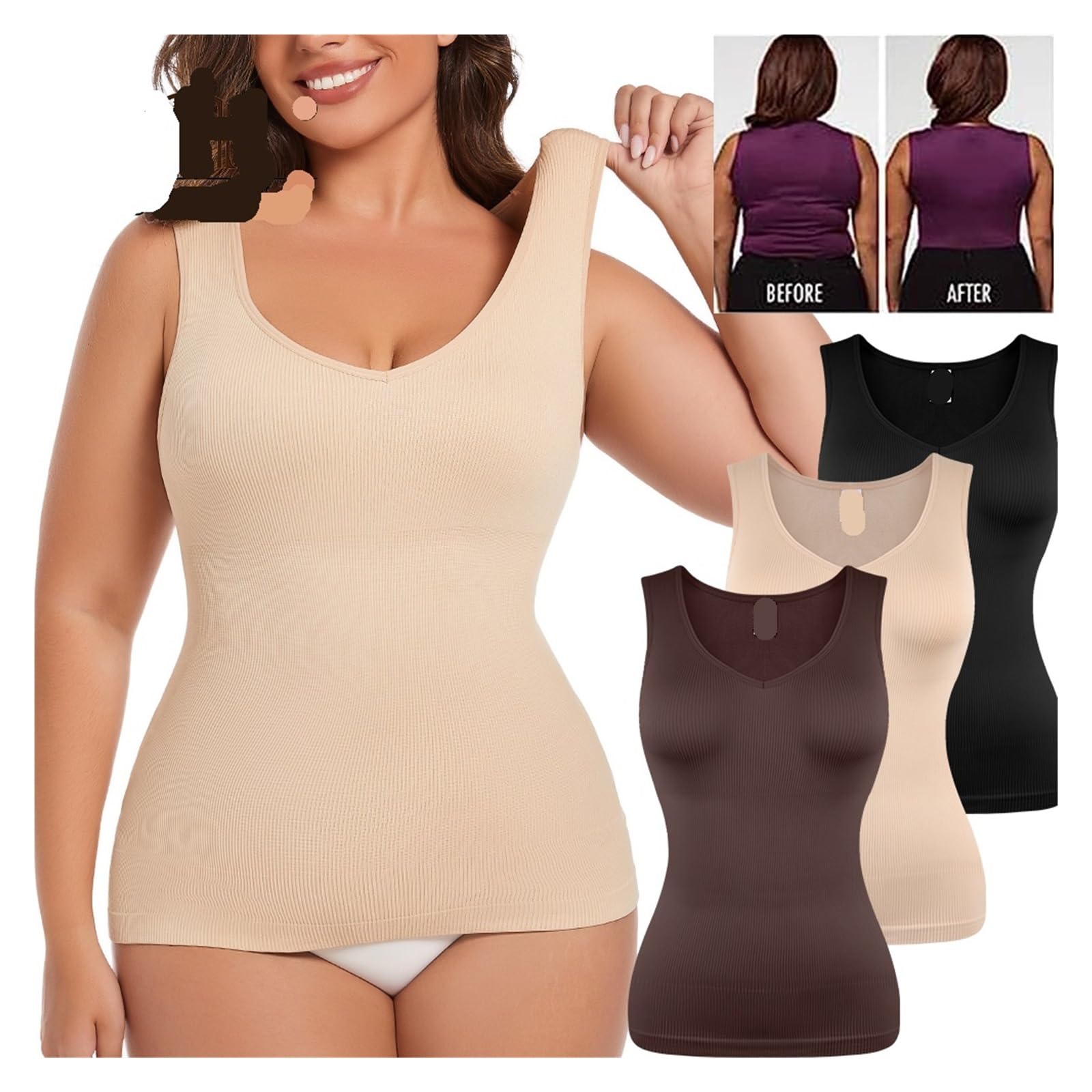 LYGXWJFC Fajas Moldeadoras con Cuello en V para Mujer, Camisola con Control de Barriga, Ropa Interior Adelgazante S-3XL