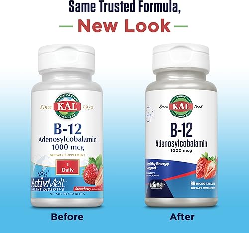 Miniatura 3 de KAL Vitamina B12 1000 mcg de adenosilcobalamina ActivMelt, suplementos energéticos B12, metabolismo, nervios y glóbulos rojos, alta absorción,