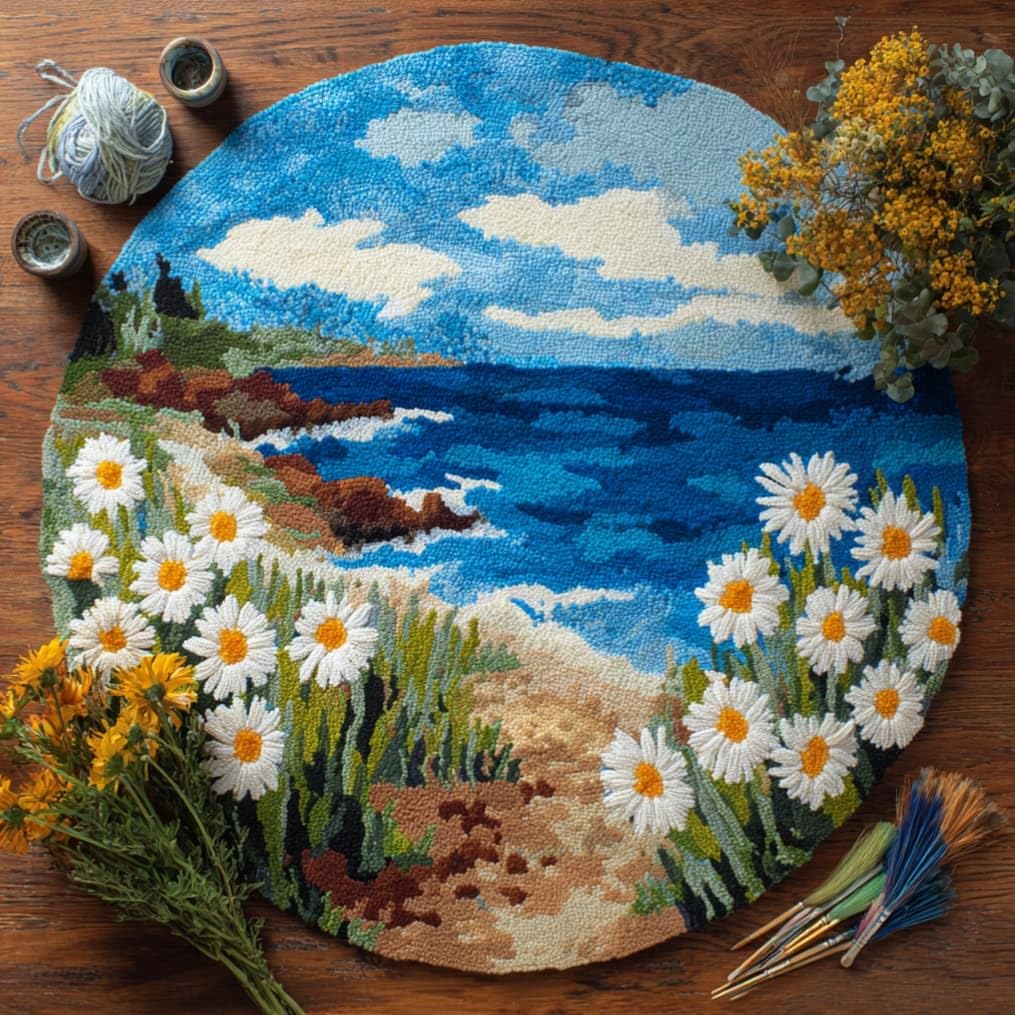 Round Latch Hook Rug Kits Flowers For Adults And Starter 50*50Cm