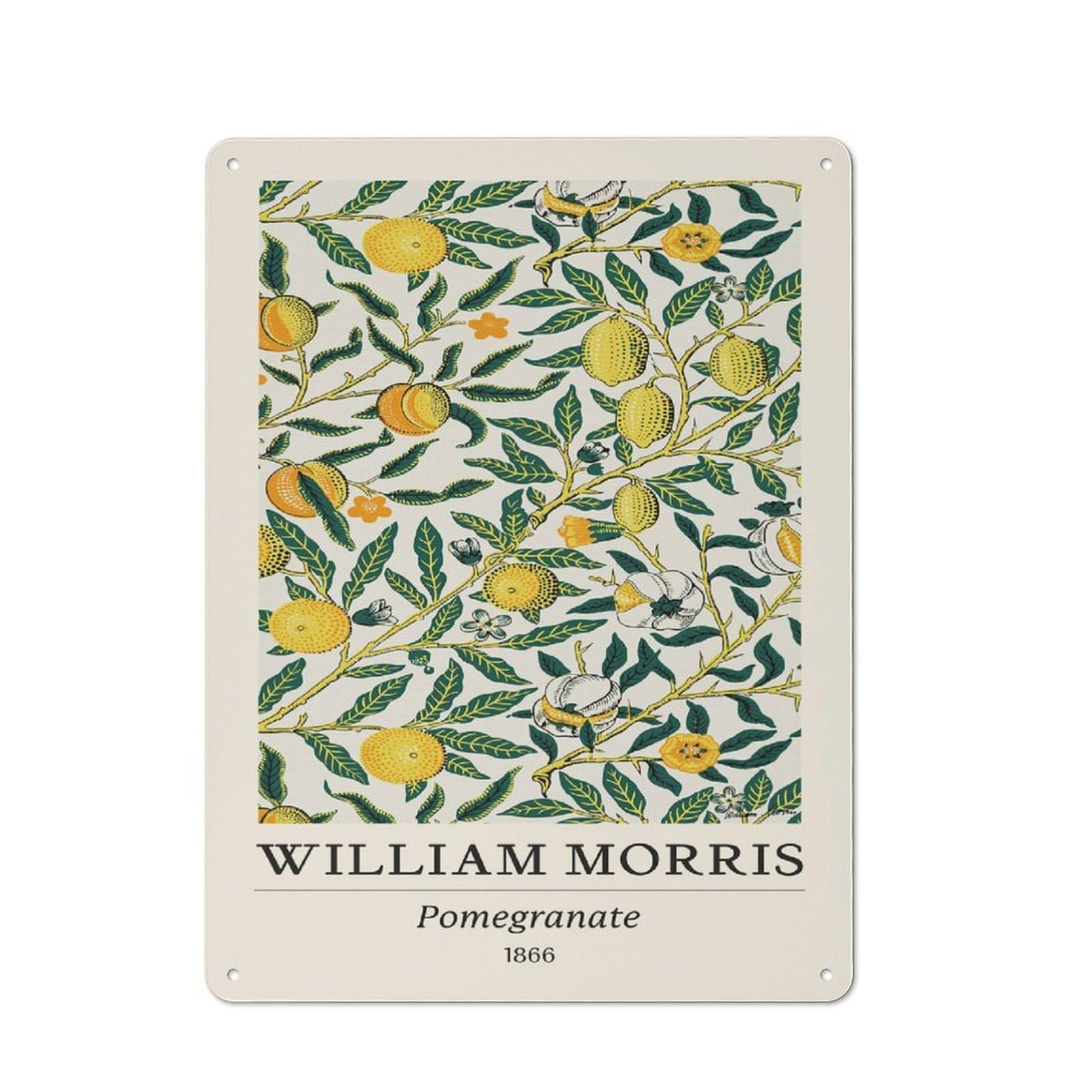 Junmoney Style-16 Retro Metal Wall Sign 40X30cm Featuring William Morris Pomegranate Botanical For Pub Or Café, For Garage, Workshop And Man Cave Decoration