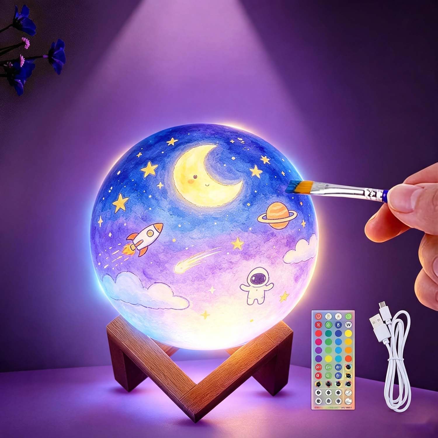 CPLA Paint Your Own Moon Lamp Kit, DIY Arts Supplies and Crafts for Kids