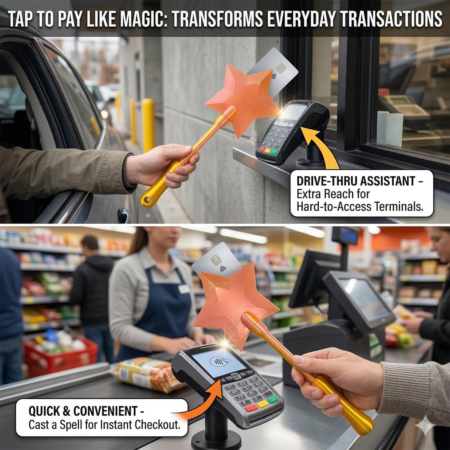 Fairy Wand Credit Card Holder，3D Printed Tap to Pay Wands，Star Magic Wand Contactless Payment Holder，Star Wands for Easy Checkout Suitable Scenarios for Credit Card Payment (Rainbow) - 4