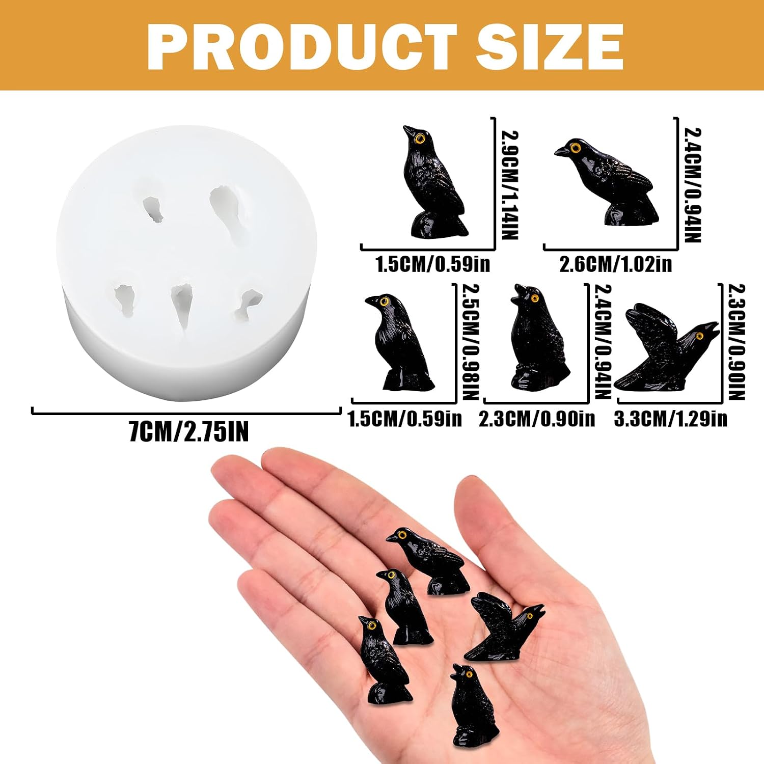 Mini Crow Figurine Silicone Mold for DIY Art Fairy Garden Landscaping Decor