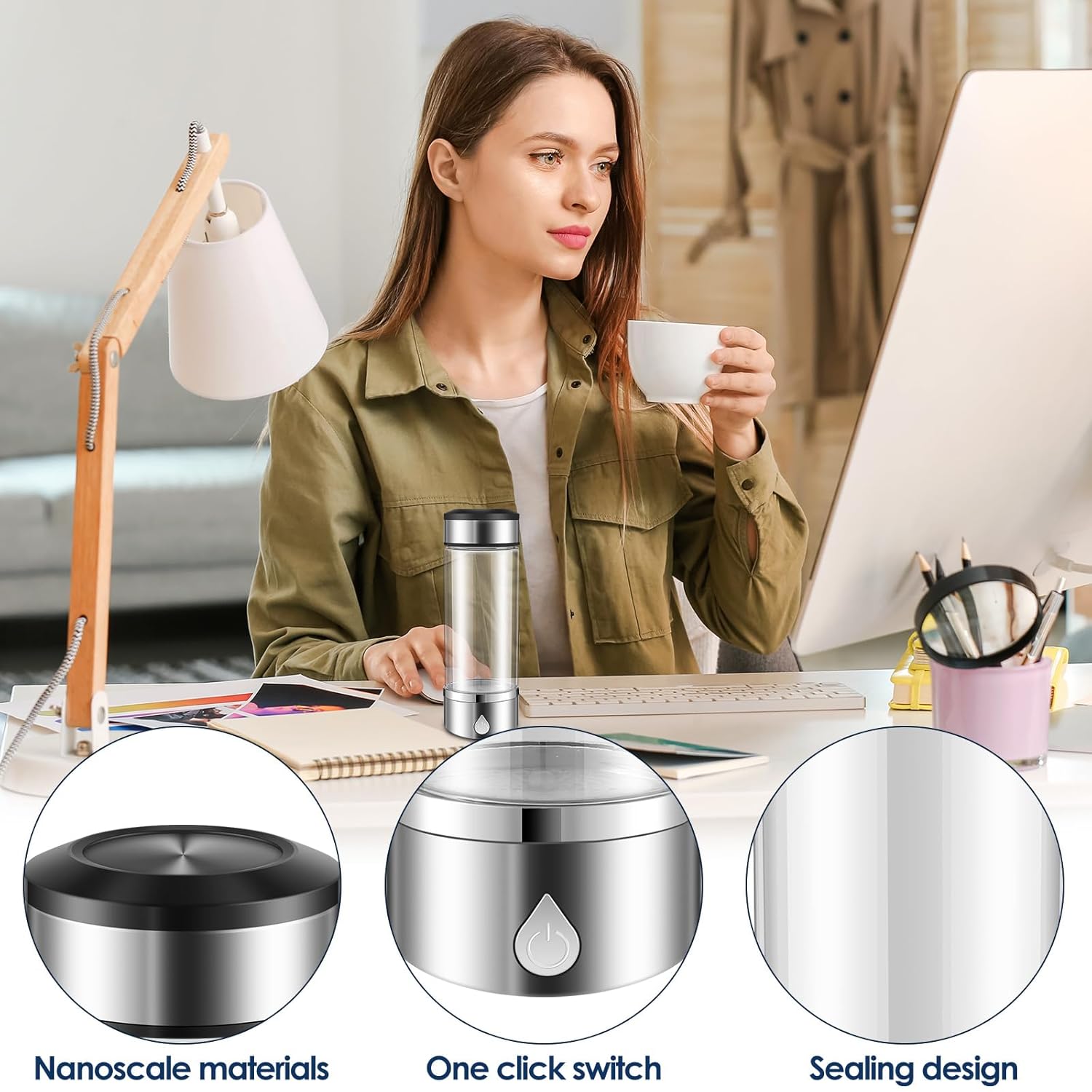 SHAFUFU Hydrogen Water Bottle Efficient Hydrogen Water Maker Bottle 360ml Hydrogen Water Generator Non-Slip Hydrogen Water Ionizer Machine Good Sealing Hydrogen Rich Water Cup Reusable for Home Office