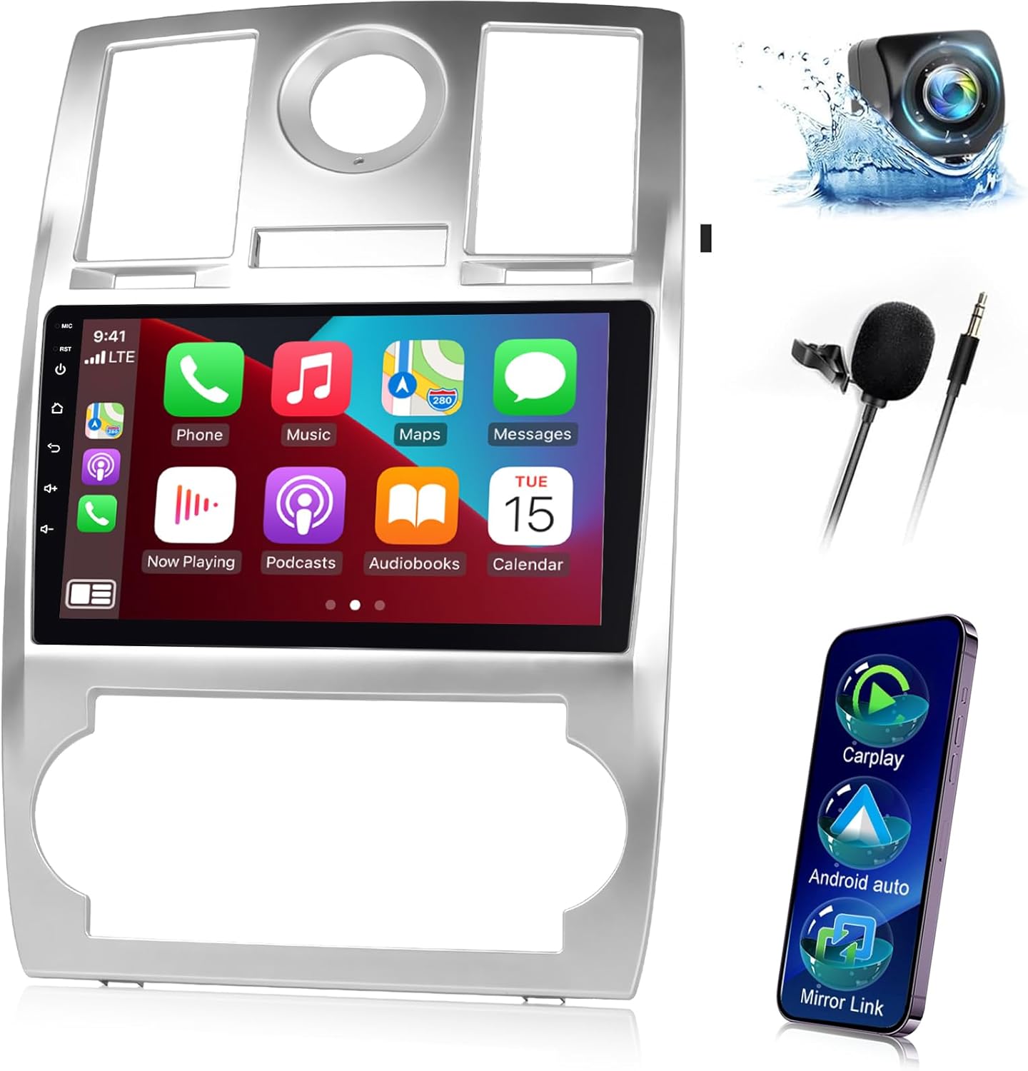 2+64G Android Car Stereo for Chrysler 300 300C 2004 2005 2006 2007 2008 2009 with 9 inch Touchscreen Support Apple Carplay/Android Auto/WiFi/GPS Navigation/Steering Wheel Control