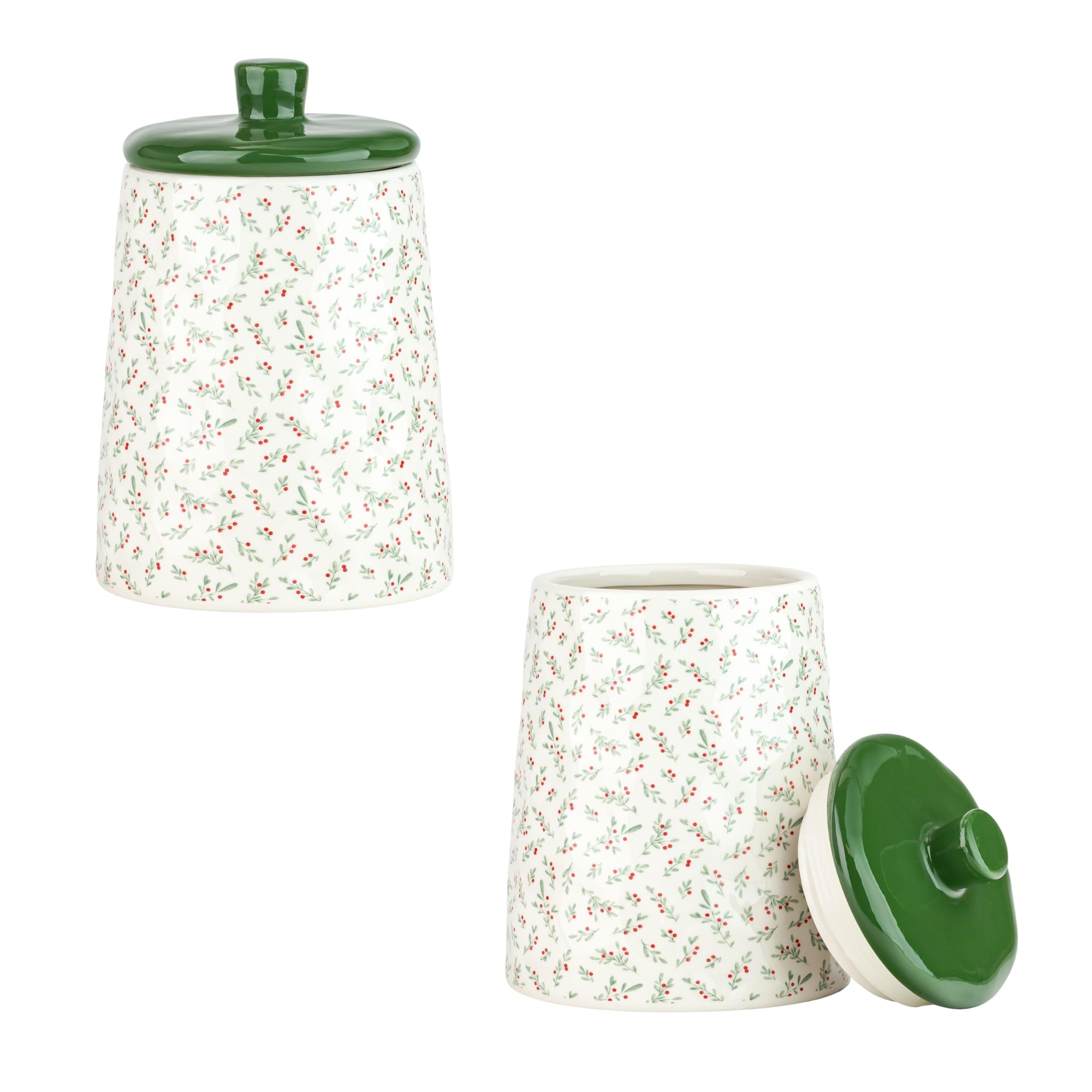 Bella Holiday Kitchen Canister by 10 Strawberry Street – 42.6 fluid_ounces, Ceramic, Winter Sprigs, Pack of 2, Model CAN-BELLA-XMAS-S2