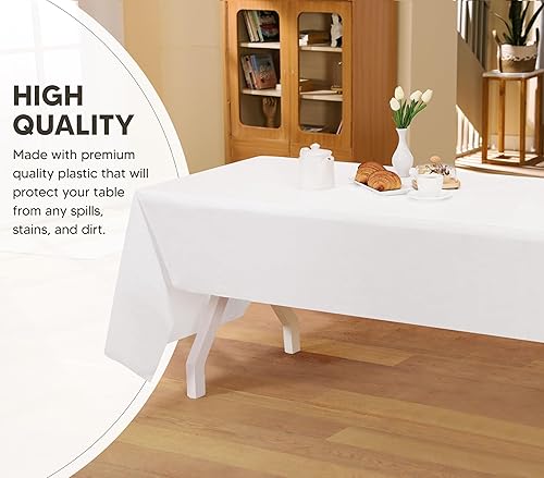 Miniatura 4 de Utopia Kitchen Mantel de plástico desechable (paquete de 6 unidades, 54 x 108 pulgadas), mantel rectangular blanco, impermeable, resistente a las