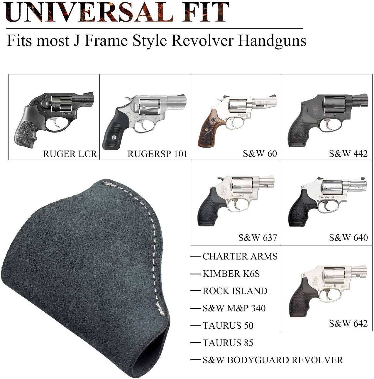 Kosibate IWB Leather Holster, Fits Most J Frame Revolvers with Nylon Speedloader Pouch