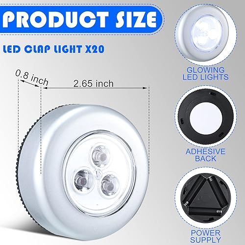 Miniatura 2 de Hoolerry 20 luces LED inalámbricas táctiles para armario luces de armario funciona con pilas lámpara táctil luces de empuje para armario garaje