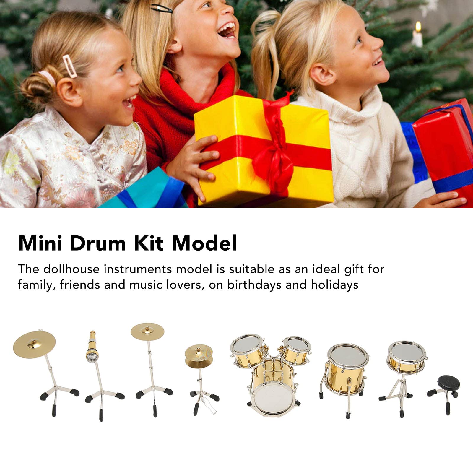 HERCHR Mini Kit De Batería De 8 Uds., Instrumento Musical En Miniatura, Juego De Batería, Decoración De Instrumentos Pequeños De Metal De Escritorio para Decoración del Hogar