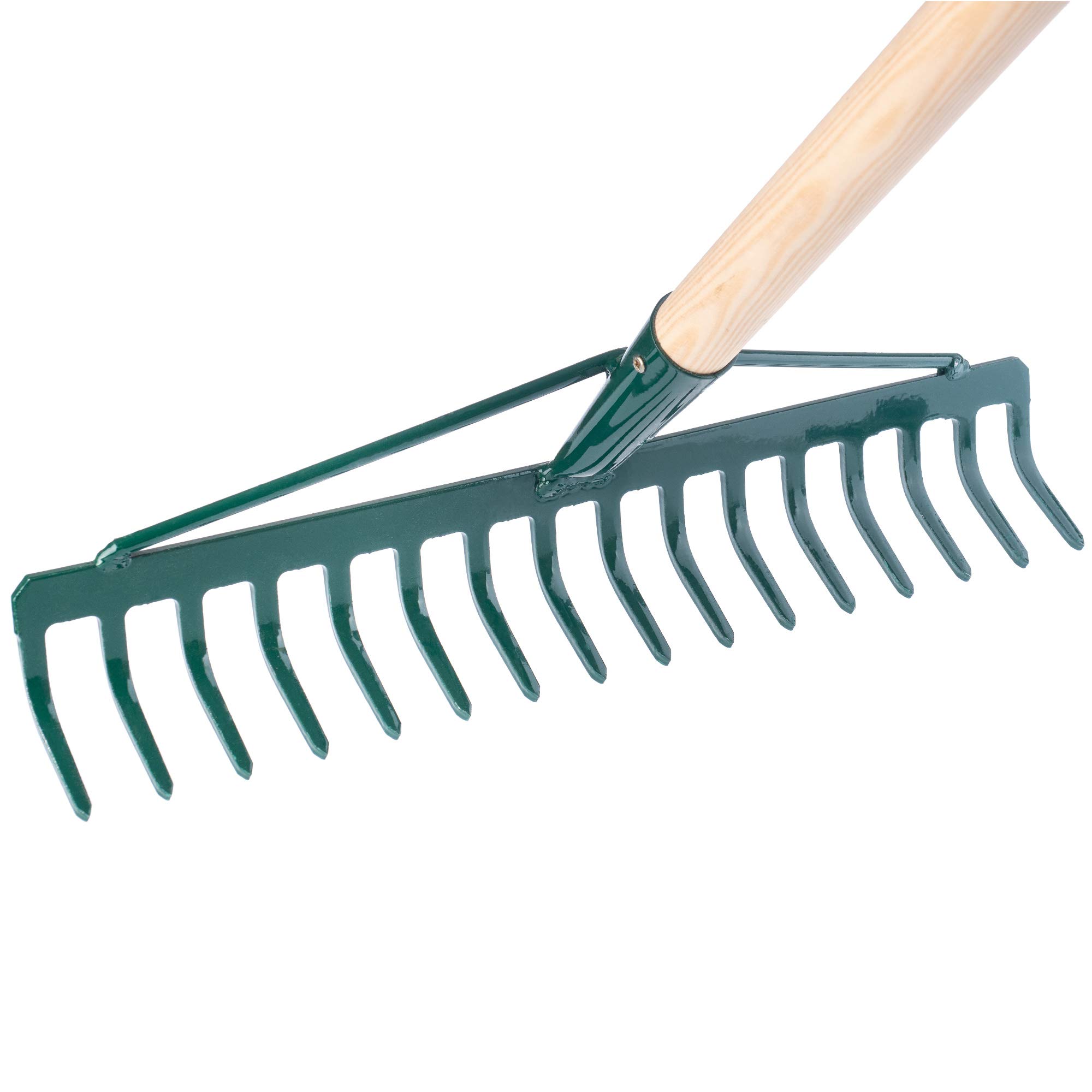 Kadax Rechen, larghezza giardino, letto, prato, giardino arcata, rastrello da stiro, rastrello da prato a base di metallo, dite, a foglia, unitŕ da giardino, eurechen (16 denti, maniglie in legno