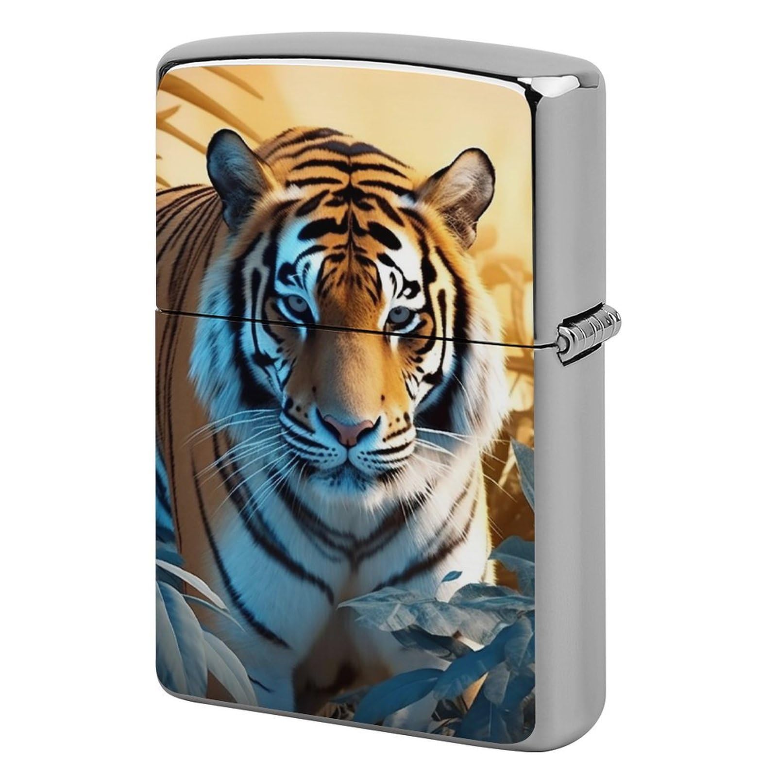 African Wildlife Tiger Lighter Case Cover Vintage Metal Lighter Sleeve Reusable Lighter Protective Cover Decorative Lighter Holder Birthday Gifts for Men Women