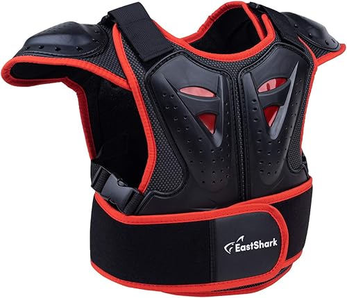 Miniatura 6 de Chaleco de armadura de motocicleta para niños, protector de espalda, chaqueta blindada de carreras de calle para hombre+1 bandana al azar (rojo, S),