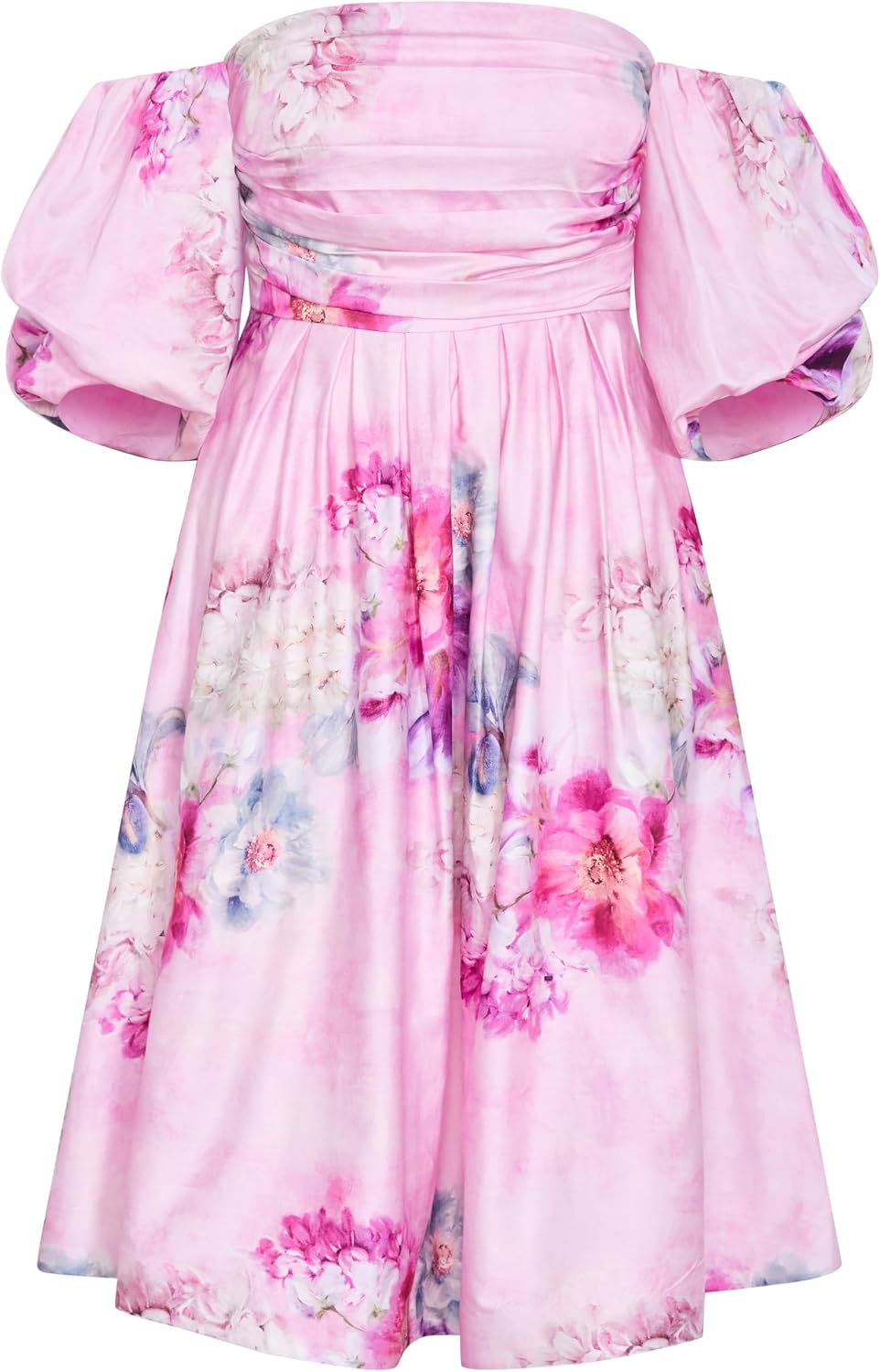 City Chic Plus Size Dress - Rosalee Garden Print Puff Sleeve Midi