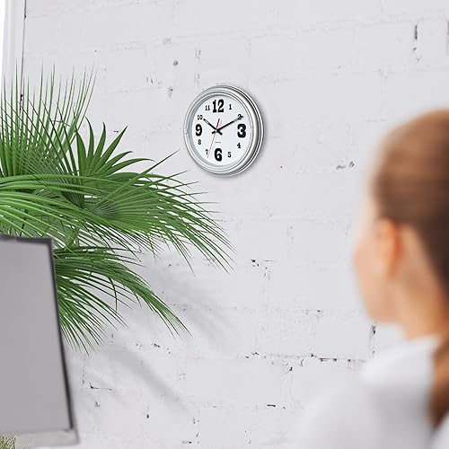 Miniatura 5 de Reloj de pared plateado de 8 pulgadas, reloj de pared con movimiento silencioso, fácil de leer, funciona con pilas, adecuado para salas de estar,