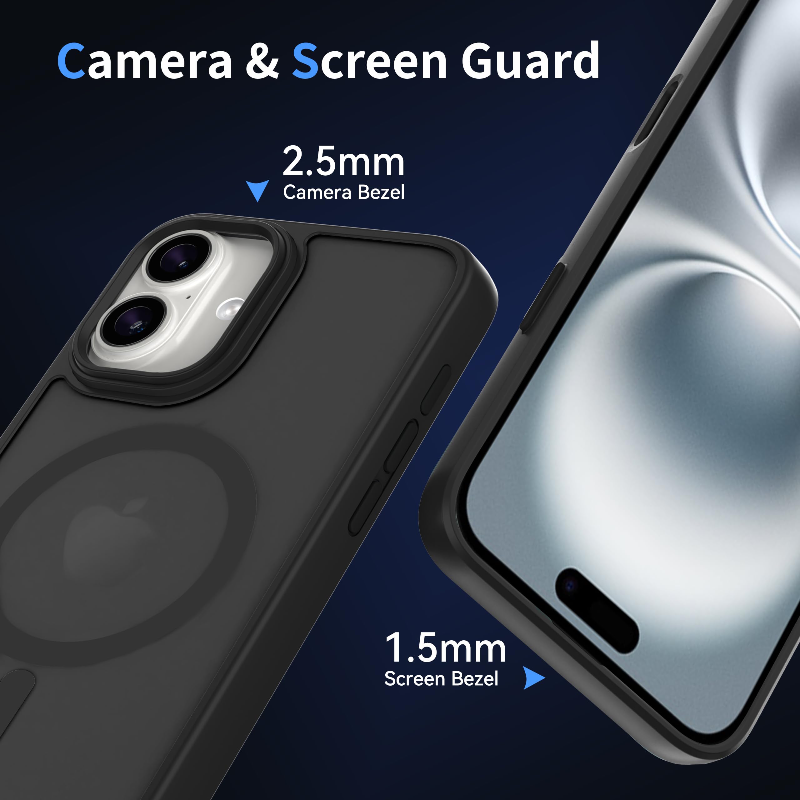 AOMYKE Cover Magnetica per iPhone 16, Custodia iPhone 16 Compatibile con MagSafe, Traslucida Opaca Posteriore Sottile PC+TPU Bumper Antiurto Case - Nero