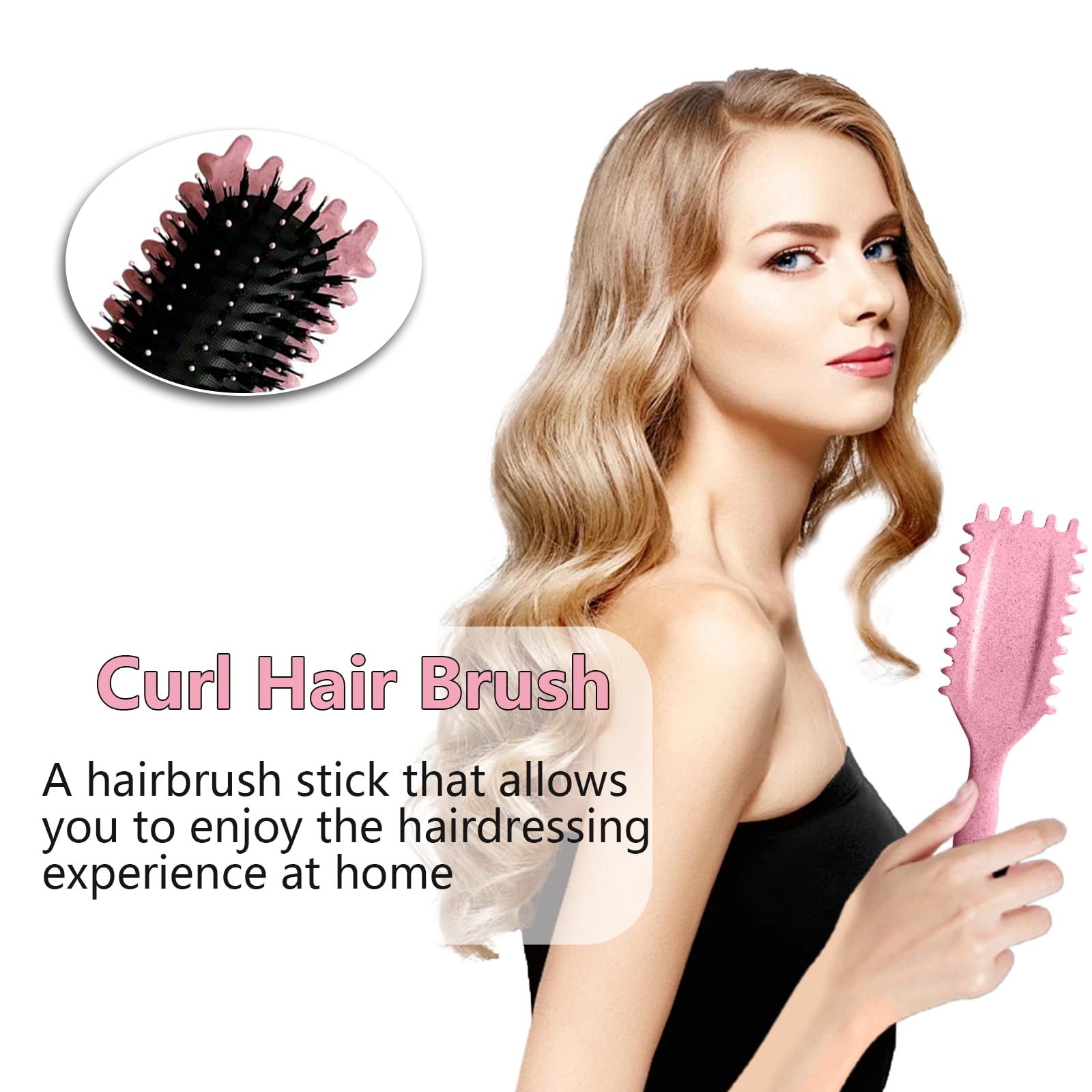 Cepillo Defnidor de Rizos Profesional, Cepillo Curly para Formar y Definir Rulos, Reduce Tirón, Frizz y Separación - Bordes Suaves - Unisex (Rosa, 24cm)
