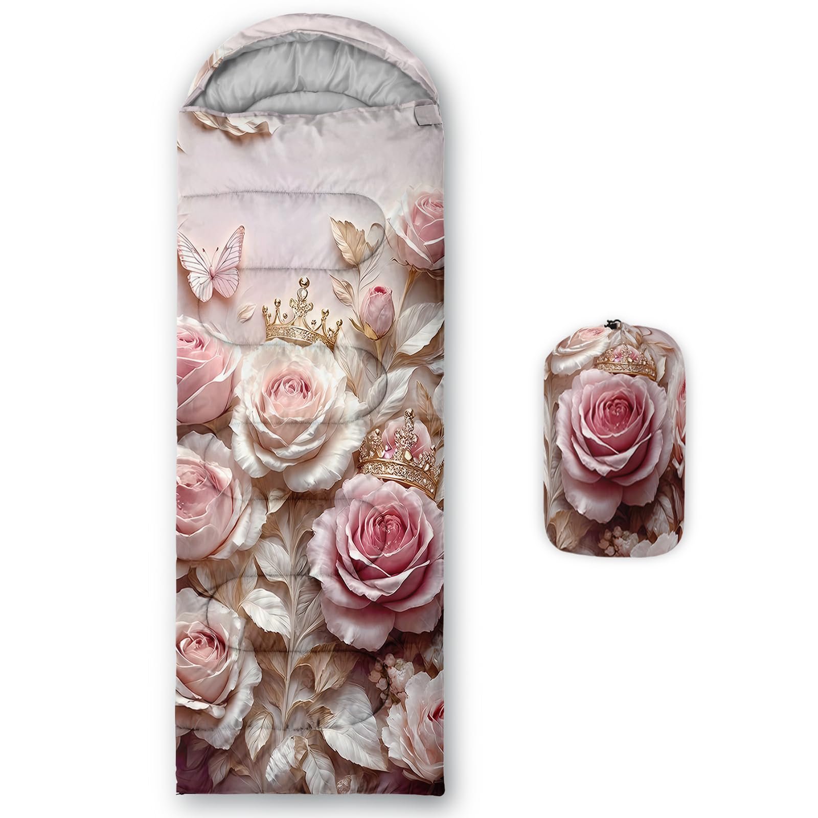 QOOMO Ball Flower Camping Sleeping Bags,3 Season Warm &amp; Cool Weather,Lightweight,Waterproof Sleeping Bags for Adults &amp; Kids,Traveling,and Outdoors,Camping Gear Equipment