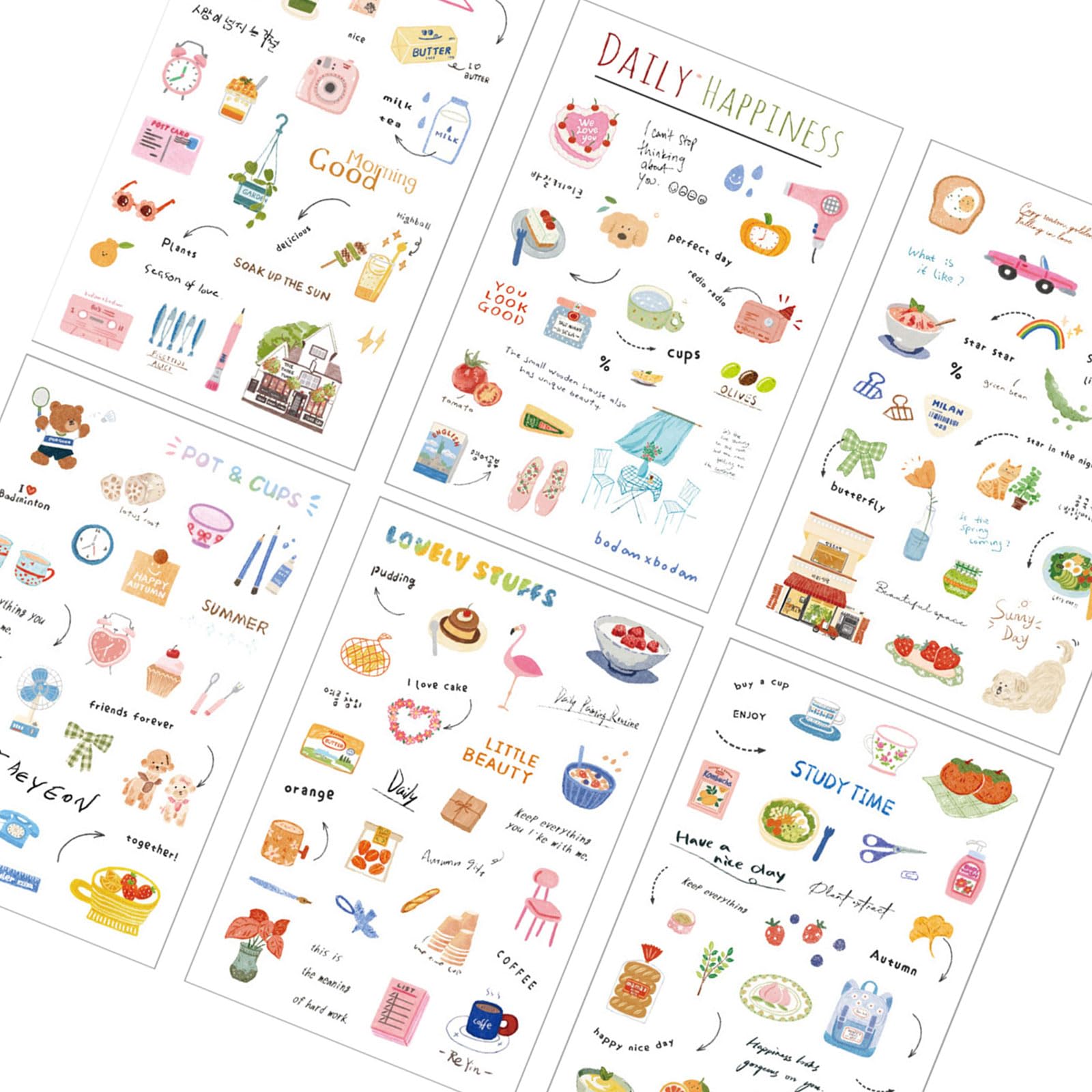 ordinarYone 6Sheets Cartoon Scrapbooking Sticker Waterproof PET Sticker for Journaling Notebook Photo Album Phone Case Decoration