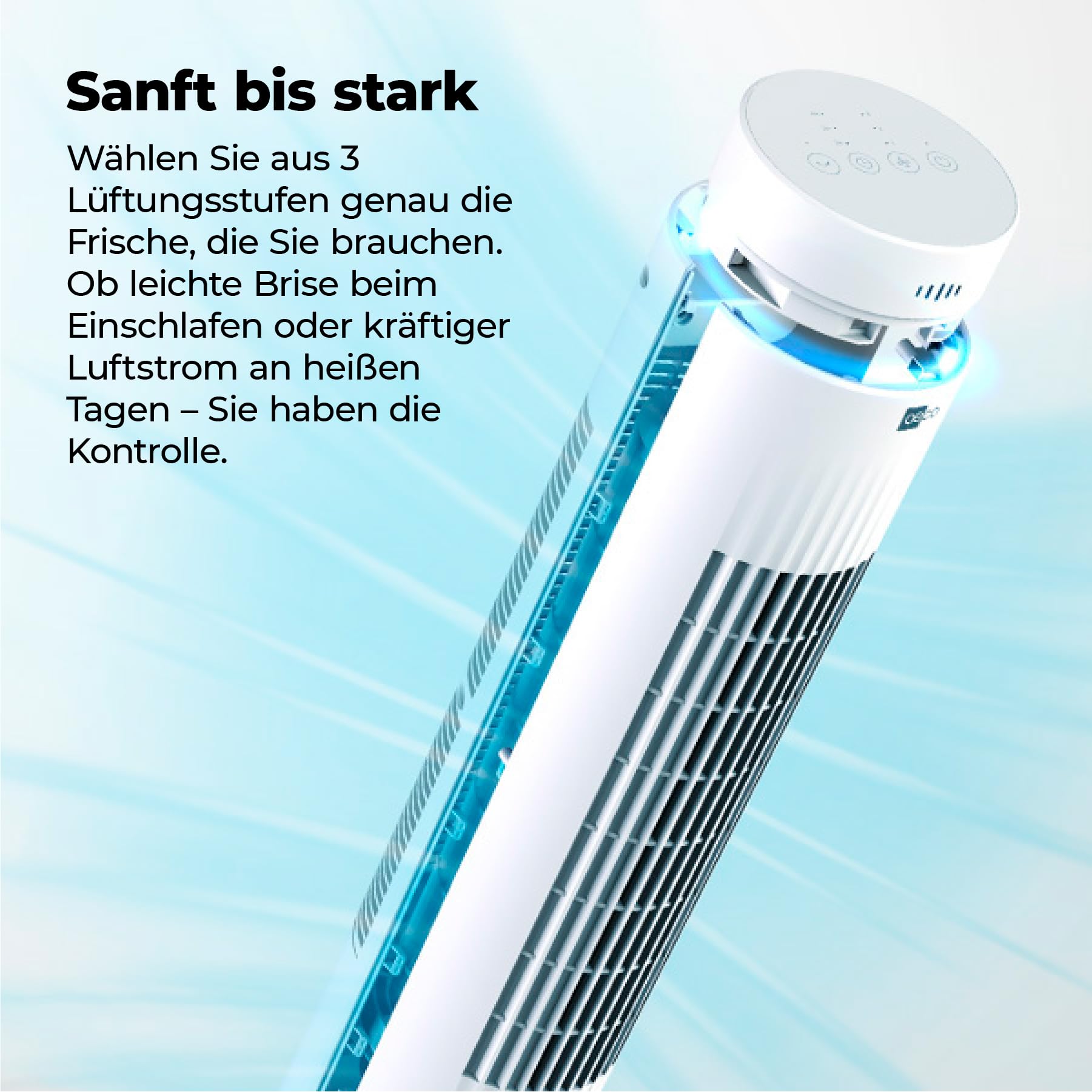 aeco AirX SPIN Turmventilator mit Fernbedienung, 76 cm Höhe, 60° oszillierender Ventilator mit Timerfunktion (7H), 3 Geschwindigkeiten, Power-Off-Funktion, leise für Schlafzimmer und Büro, Weiß