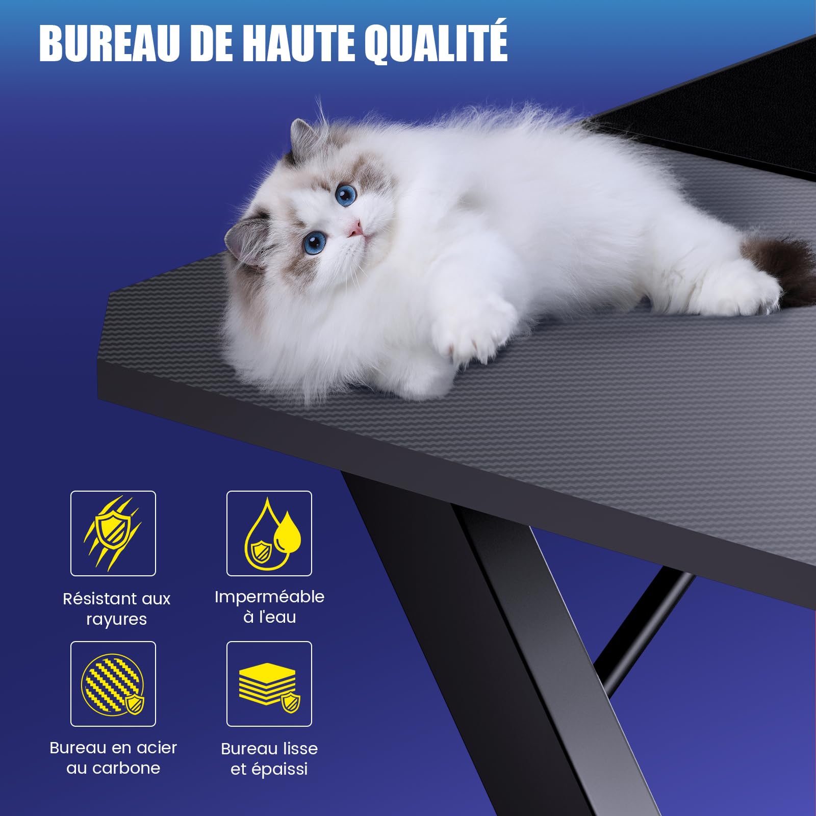 GTPLAYER Bureau Gaming 120 x 60 cm, Bureau Gamer avec Tapis de Souris, Table Gaming PC en Fibre de Carbone avec Crochet pour Casque