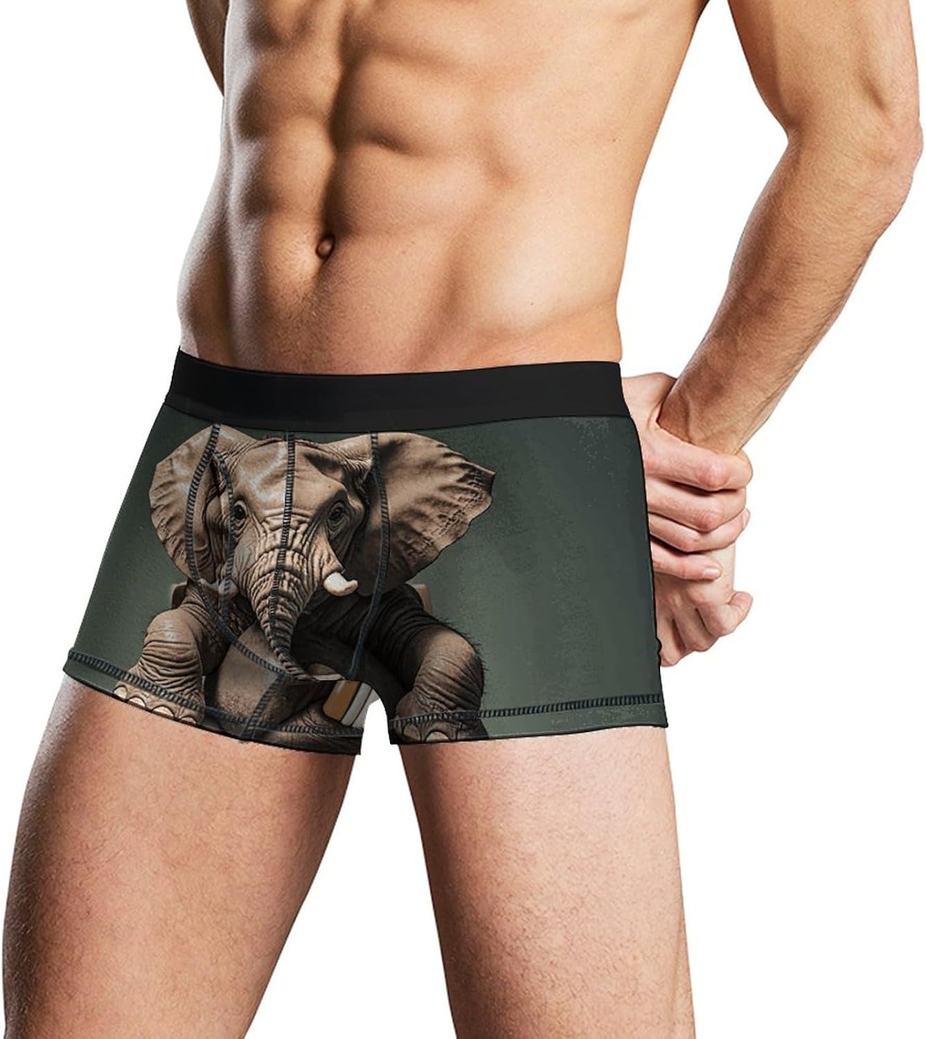 Elephant Sitting on The Toilet Mens Boxer Briefs Short Breathable Underwear Trunks Soft Moisture-Wicking Boxer Shorts Novelty Underpants XL White