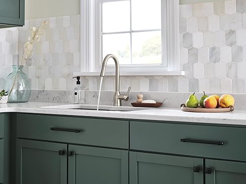 Miniatura 9 de Moen 87233SRS Adler Spot Resist - Grifo de fregadero de cocina de arco alto de acero inoxidable con una sola manija con dispensador de jabón de