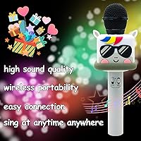 Vista 2 de Micrófono de karaoke para niños y niñas, máquina de micrófono de juguete inalámbrico con 4 cambios de sonido, regalo de canto de mano, para Navidad