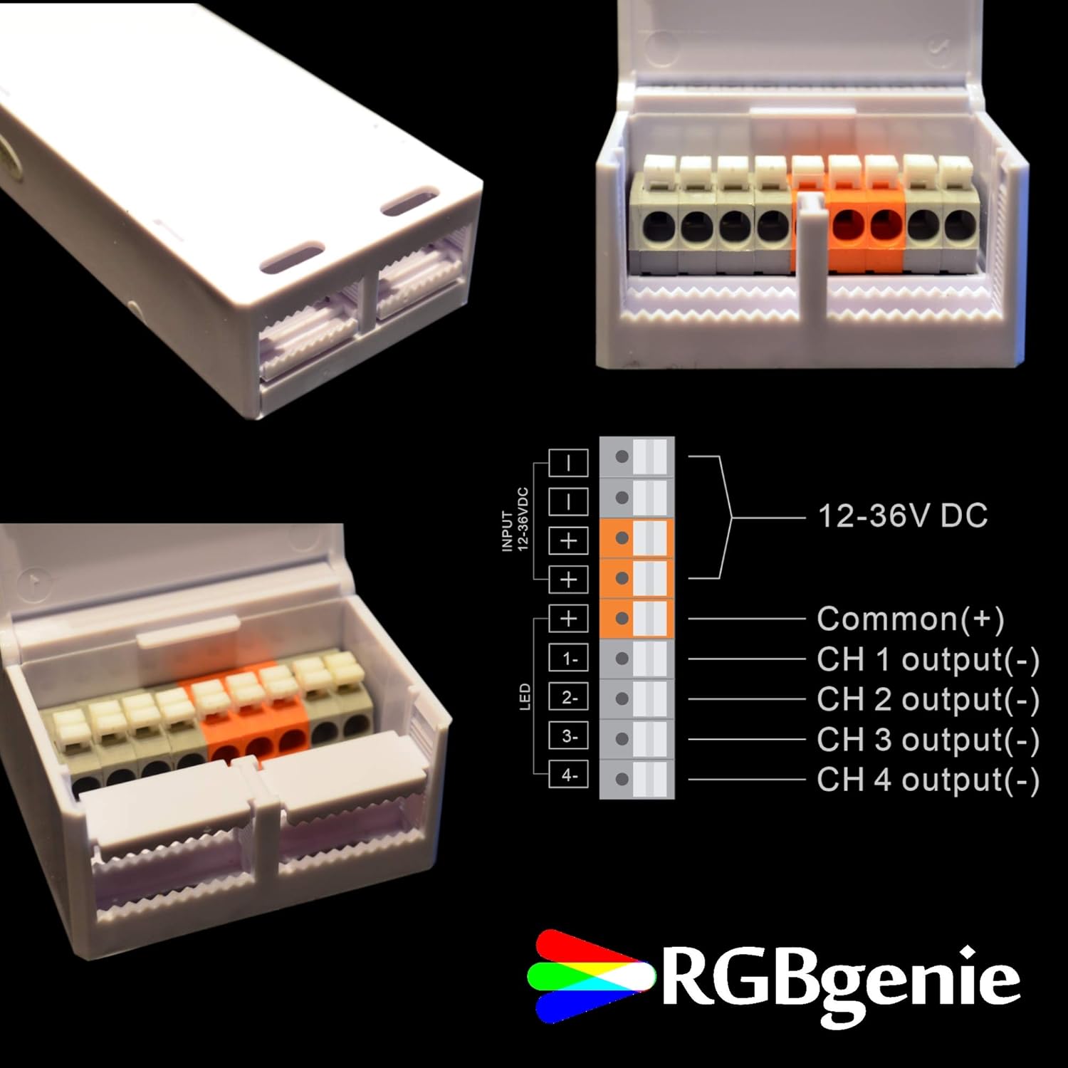 Suреr Chеар 🛒 Z-Wave LED Controller for LED Strip Lights. Dimmer and Repeater, 4 Channels at 5 Amps each, 720 Watts, RGBgenie ZW-1001