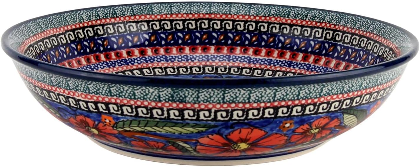 Polish Pottery Pasta Bowl 10” Dia. by Zaklady Boleslawiec Poland | Capacity: 64 oz. Poppies Unikat Pattern Polish Stoneware