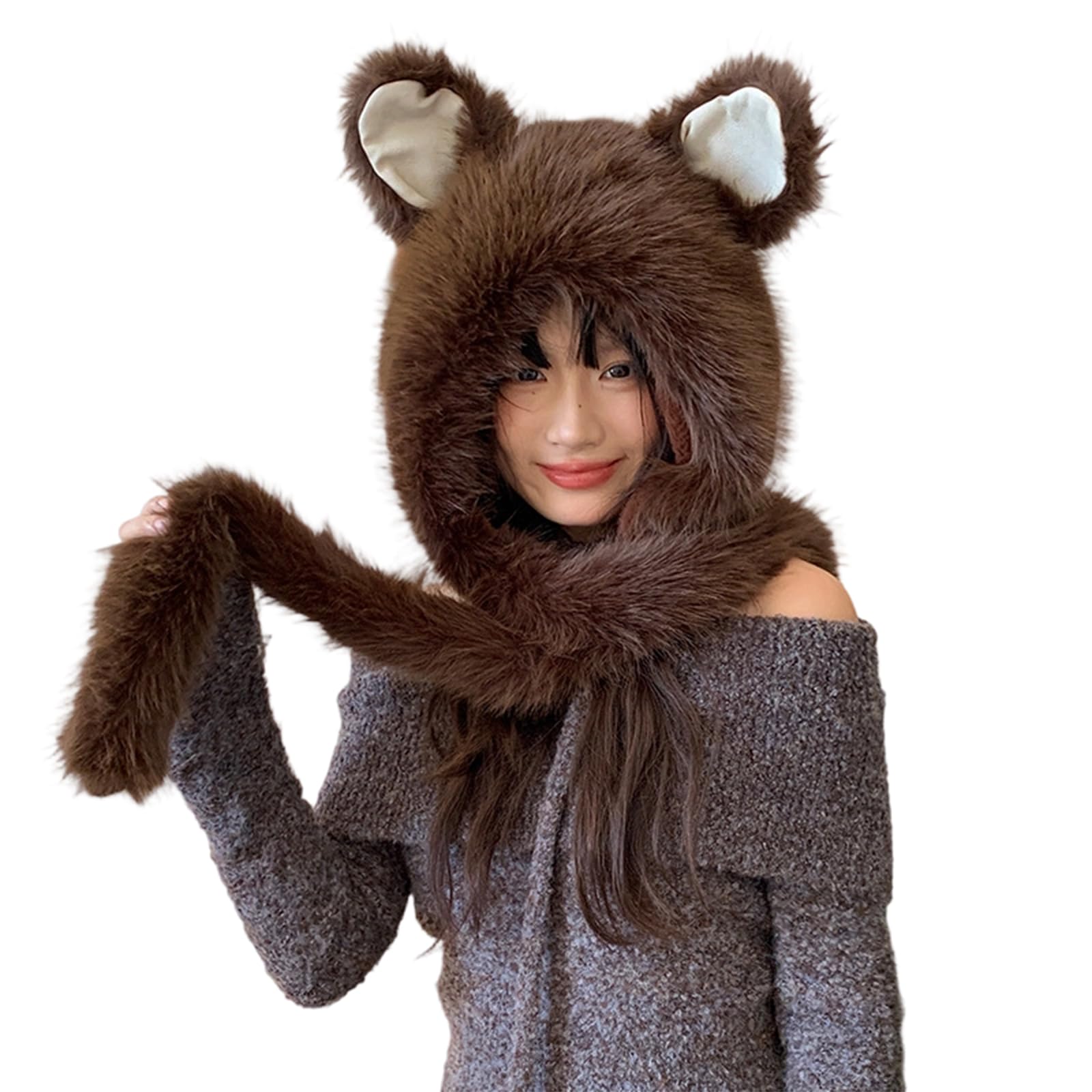 MICFENY Reynard Trapper Hat Thicken Ushanka Hat Warm Winter Outdoor Costume Accessory Warm Oversized Hooded Scarf