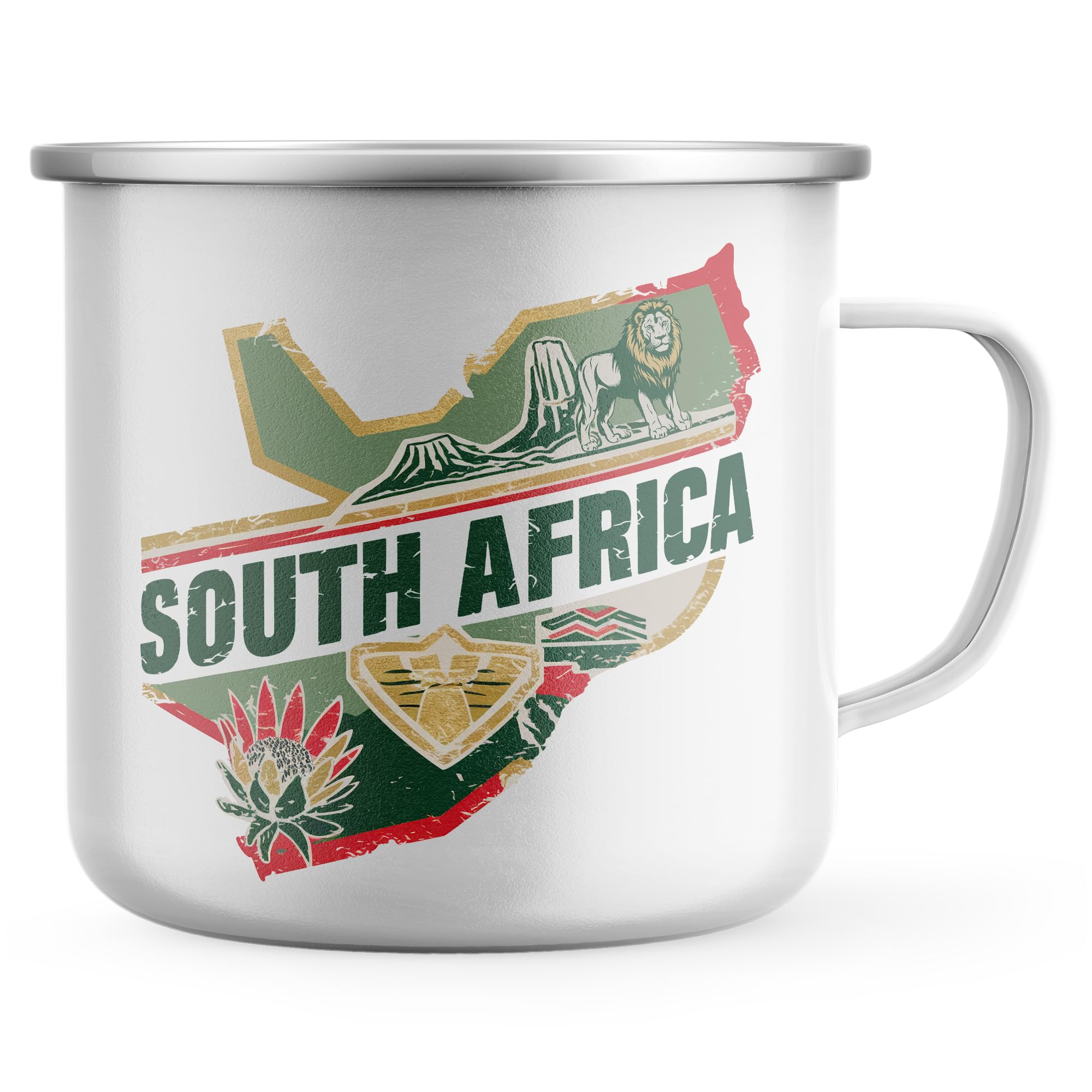 Purple Print House Country of South Africa Enamel Mug African Travel Outdoor Tea Coffee Cup Gift Men Women Christmas Stocking Filler