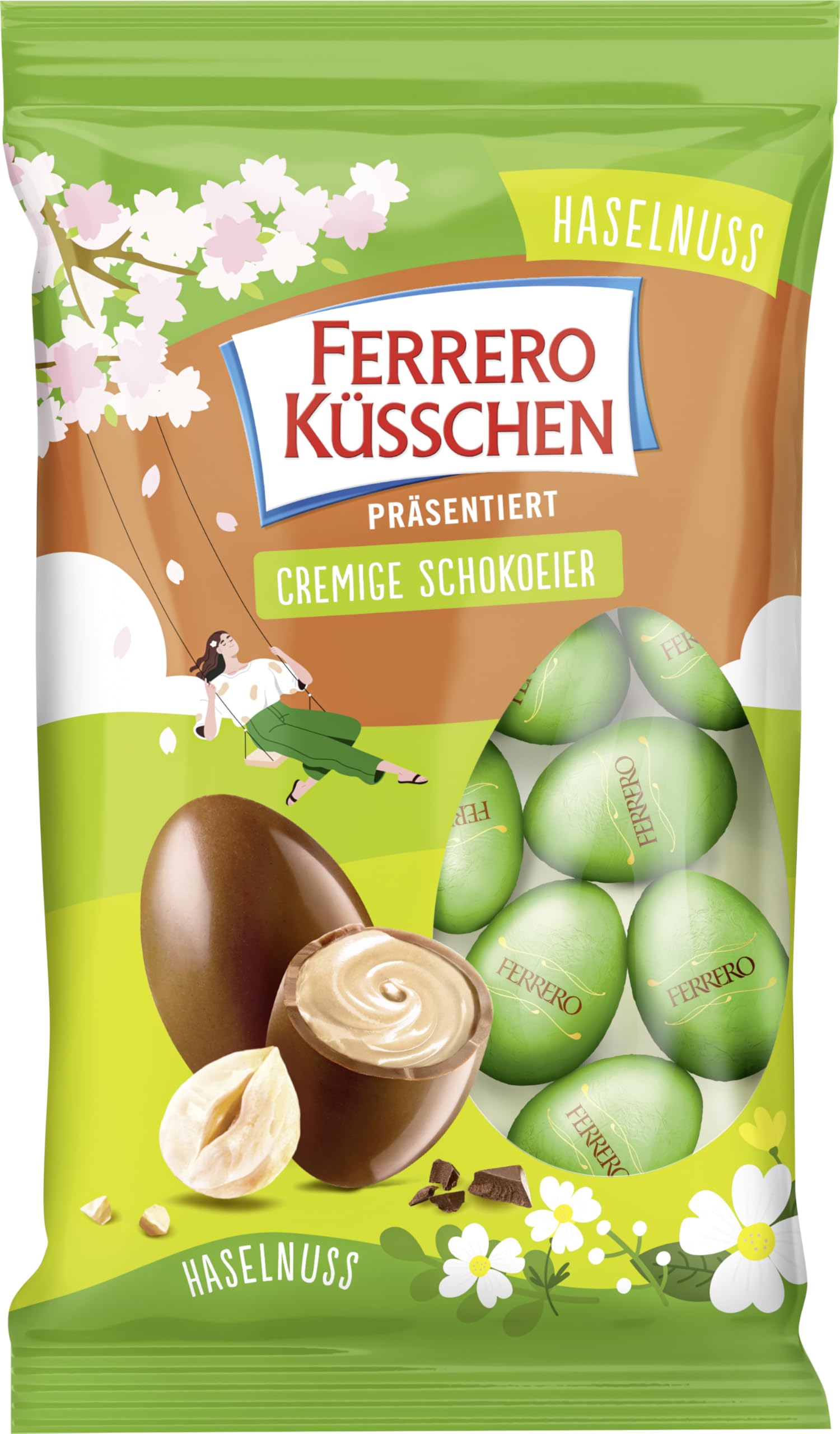 Cremige Schokoeier präsentiert von Ferrero Küsschen Haselnuss – Vollmilchschokoladeneier mit feiner Haselnusscreme – Osterschokolade, Oster-Süßigkeiten, Ostergeschenk – Optimal fürs Osternest – 100g