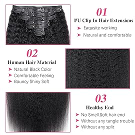 14 Inch Seamless Clip ins Real Human Hair PU Weft Kinky Straight Clip ins 1B Natural Black Color Clip in Hair Extensions 8pcs with 18Clips Per Set 120g