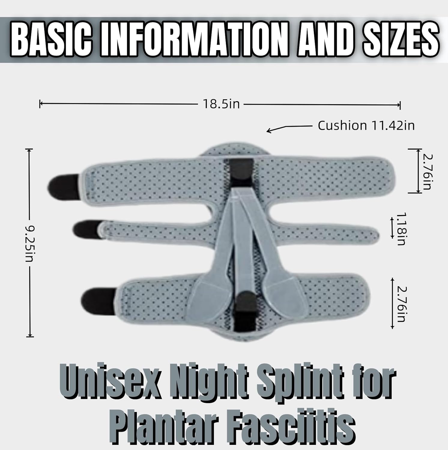 Plantar Fasciitis Night Splint for Women & Men - Planters Facetious Relief, Upgraded Brace with 3-Point Support for Foot Drop & Achilles Tendonitis (Gray) - Image 5