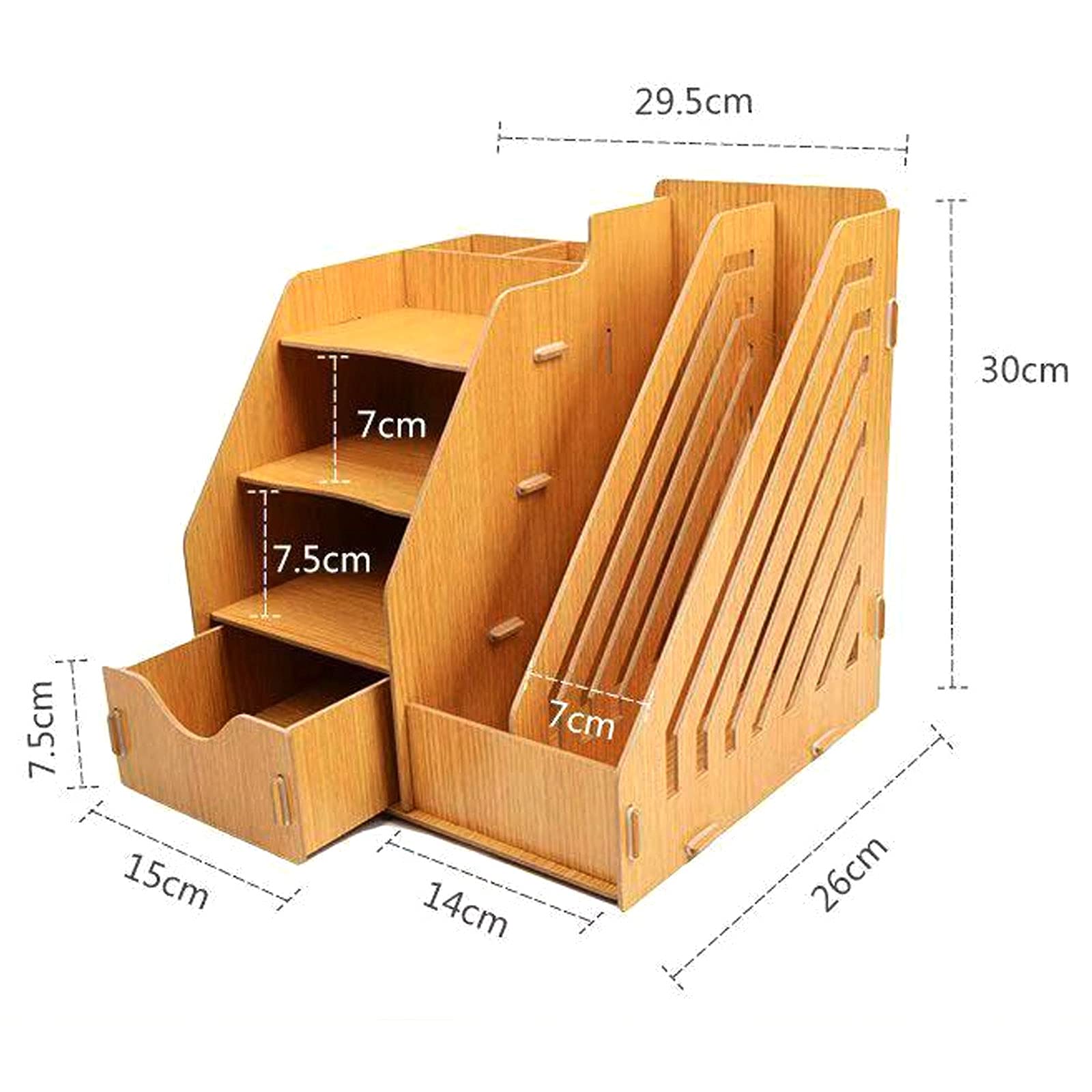 Organizer da Scrivania in Legno Multifunzionale con Cassetto Portapenne, Organizer da Scrivania, in Legno, Multifunzionale, per Documenti A4, Libri, Cancelleria,Quaderni,File,Salvaspazio,Teak