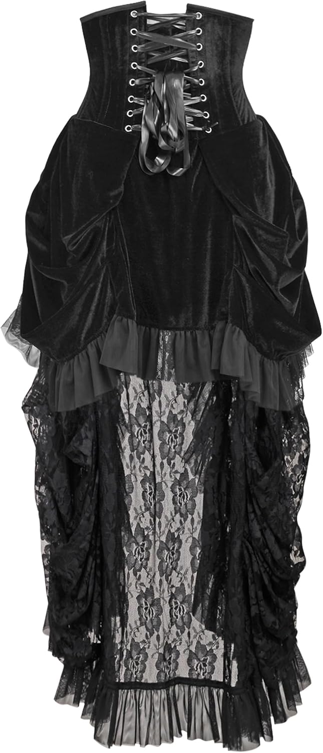 Daisy corsets Women's Daisy Corsets Top Drawer Steel Boned Velvet Victorian Bustle Underbust Corset Dress