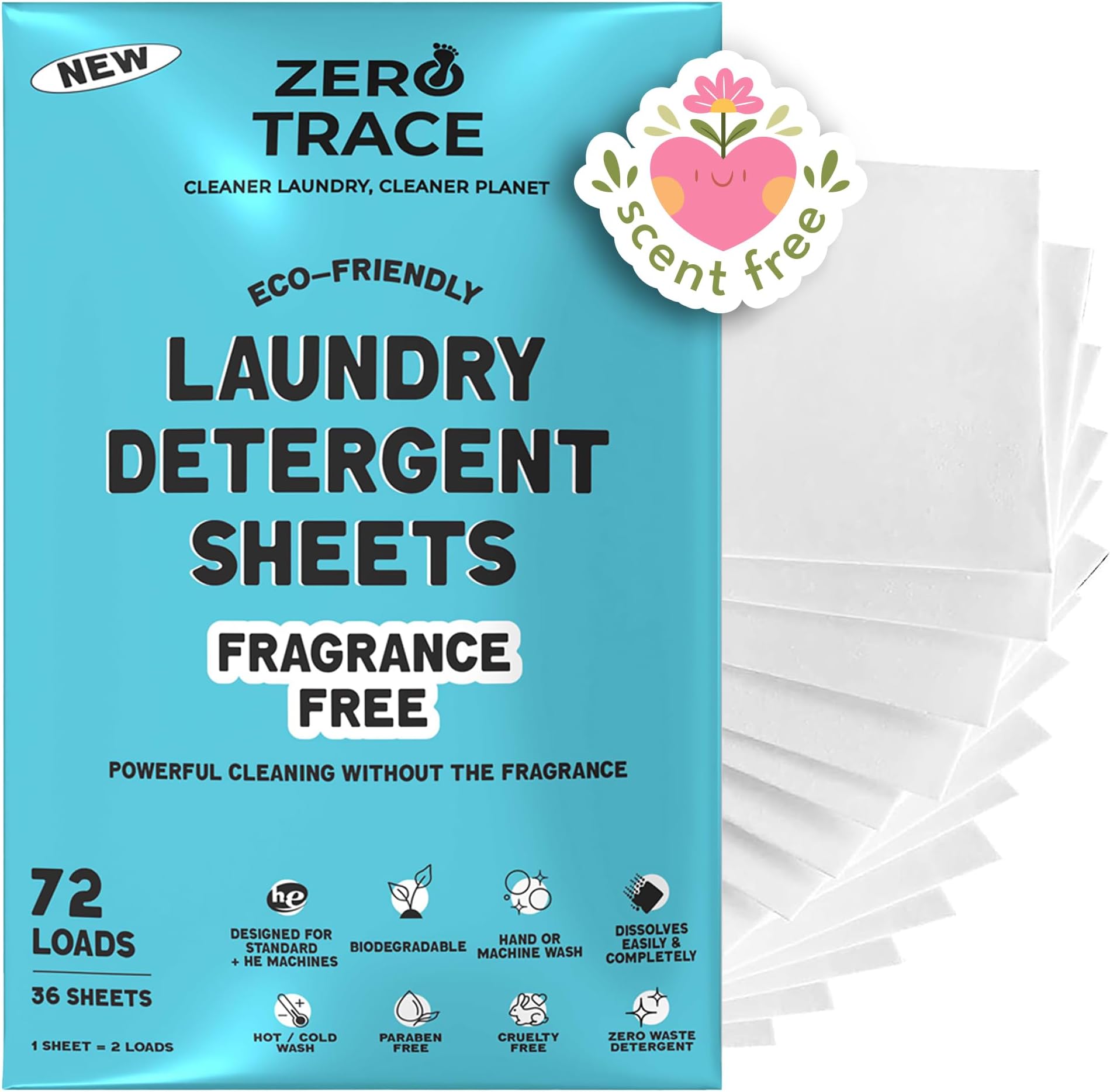 LAZY COCONUTS Eco Friendly, Plant Powered Laundry Detergent Strips Fragrance Free
