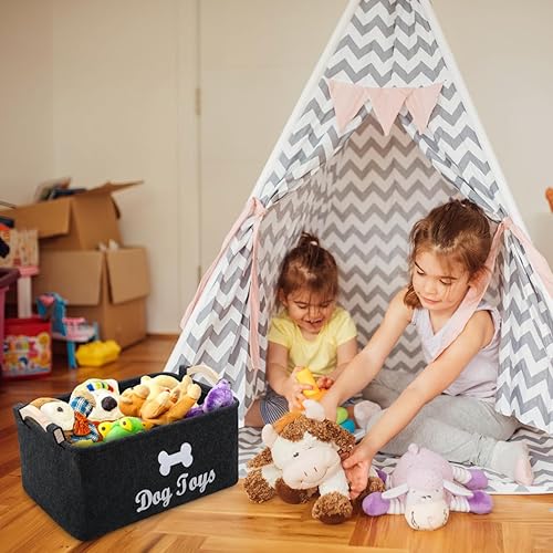 Miniatura 8 de Organizador de juguetes para mascotas, cesta de almacenamiento de fieltro ligero con asas para perros y gatos, accesorios de juguetes de gran