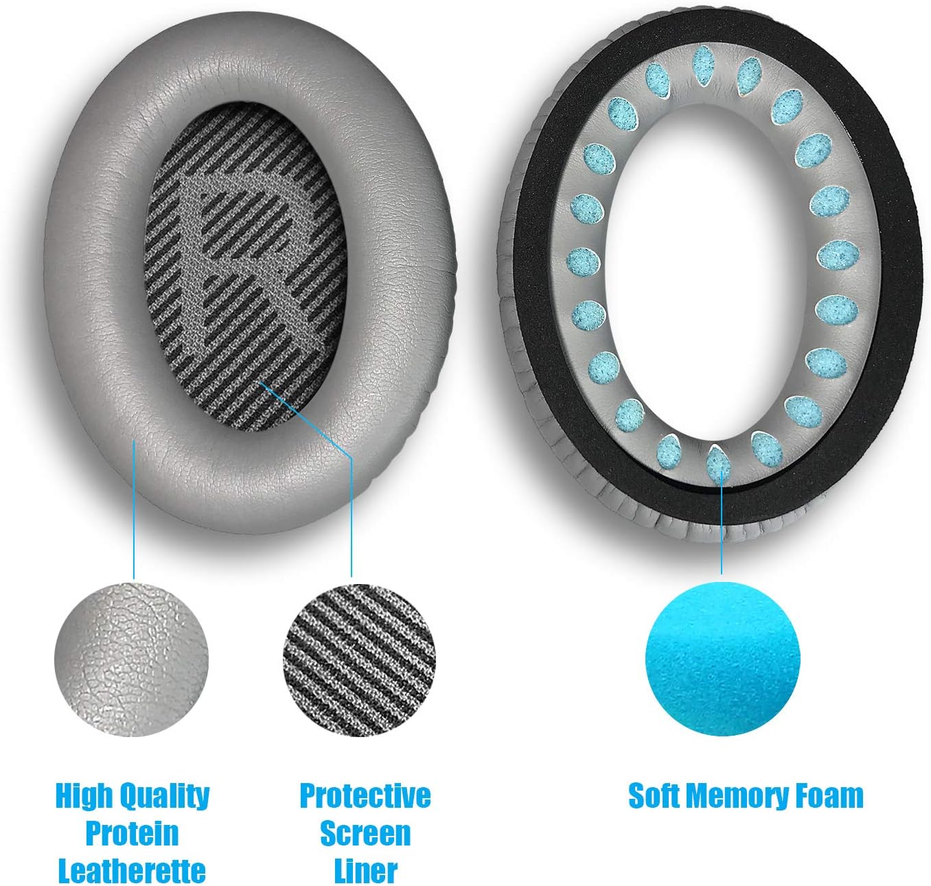 Replacement Ear Pads for Bose QC35 Compatible Replacement Ear Pads with QC35 - Compatible with QC35 [Silver]